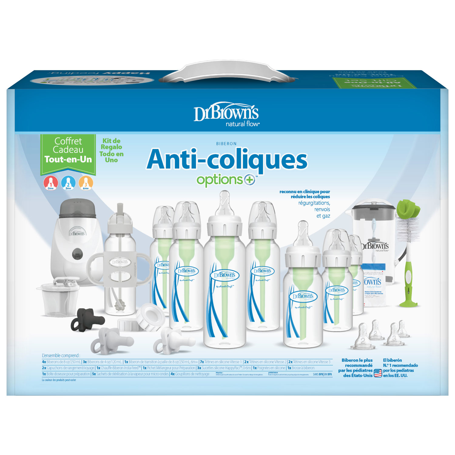Ensemble-cadeau tout-en-un Natural Flow Anti-Colic Options+ de Dr. Brown's - Transparent