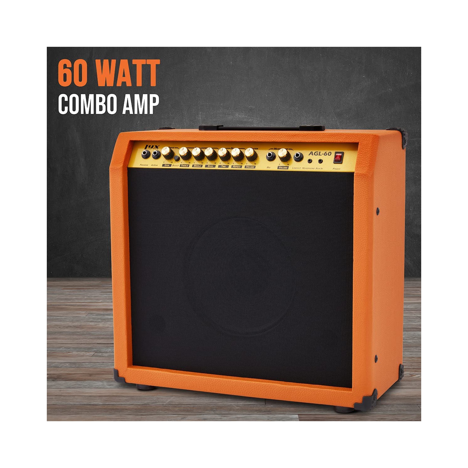 LyxPro 60 Watt Electric Guitar Amplifier with Built-in Speaker - Mahogany