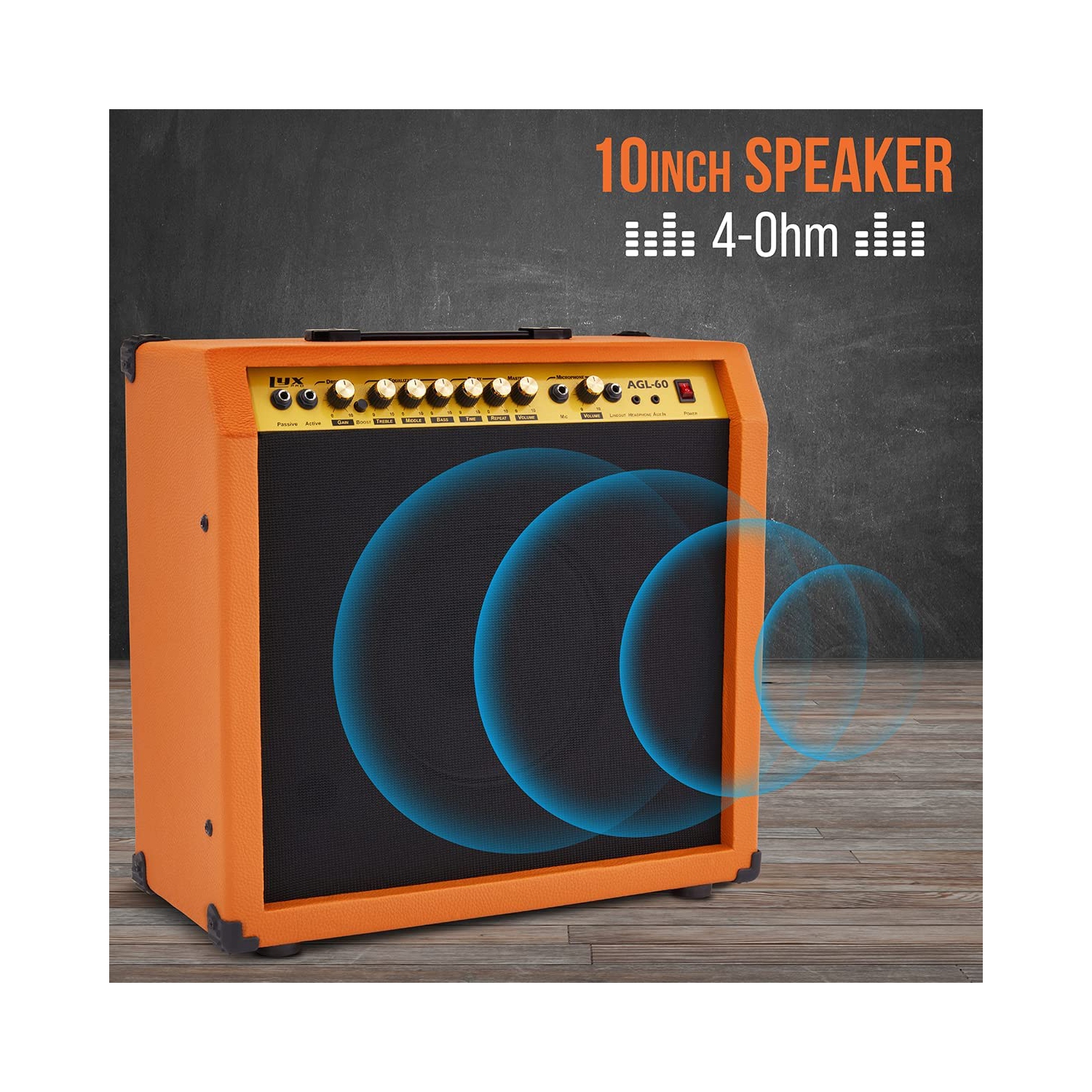 LyxPro 60 Watt Electric Guitar Amplifier with Built-in Speaker - Mahogany