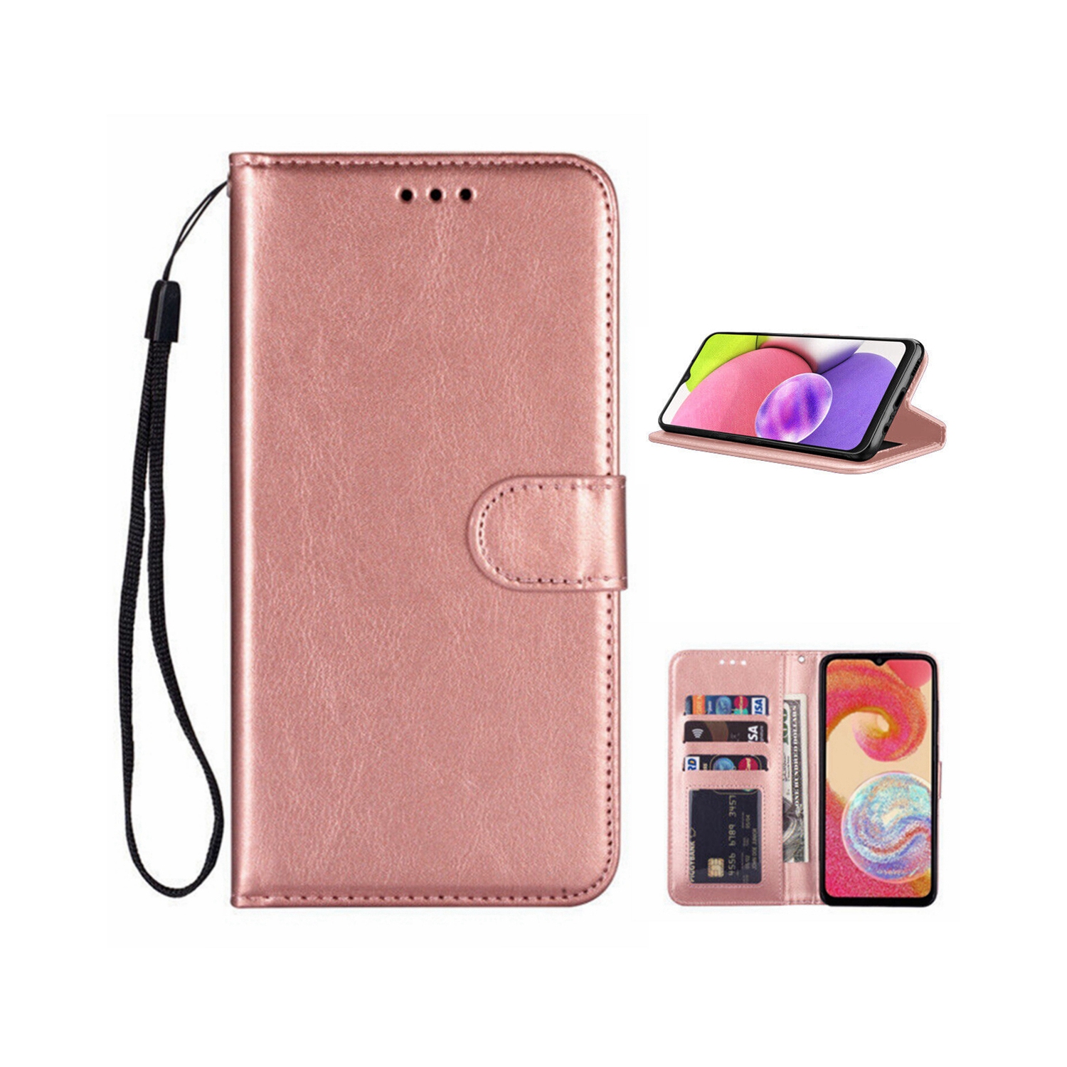 [CS] Samsung Galaxy A04E Case, Magnetic Leather Folio Wallet Flip Case Cover with Card Slot, Rose Gold