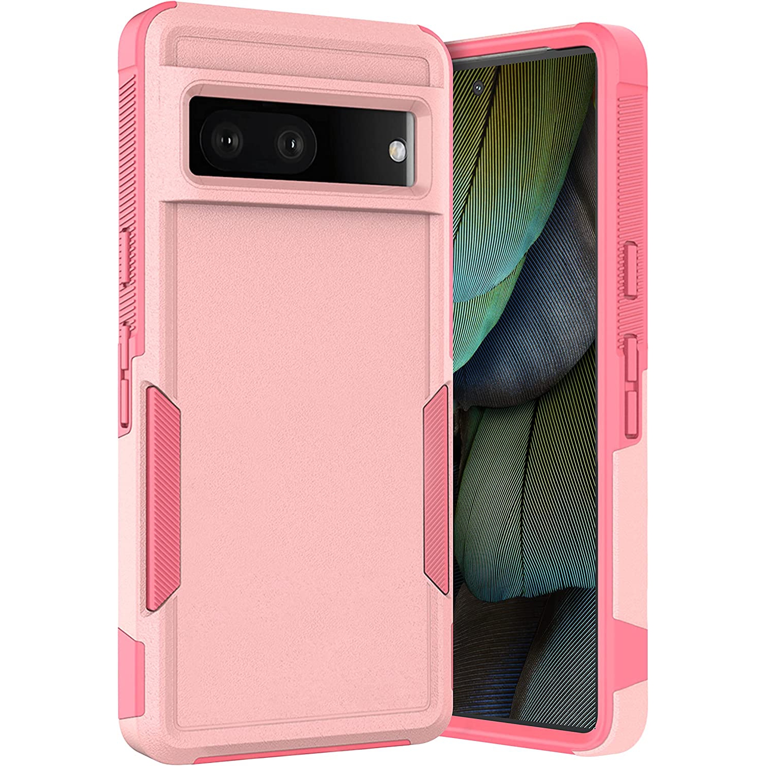【CSmart】 Étui Coque rigide pour pare-chocs en caoutchouc résistant à deux couches pour Google Pixel 7, Rose Clair