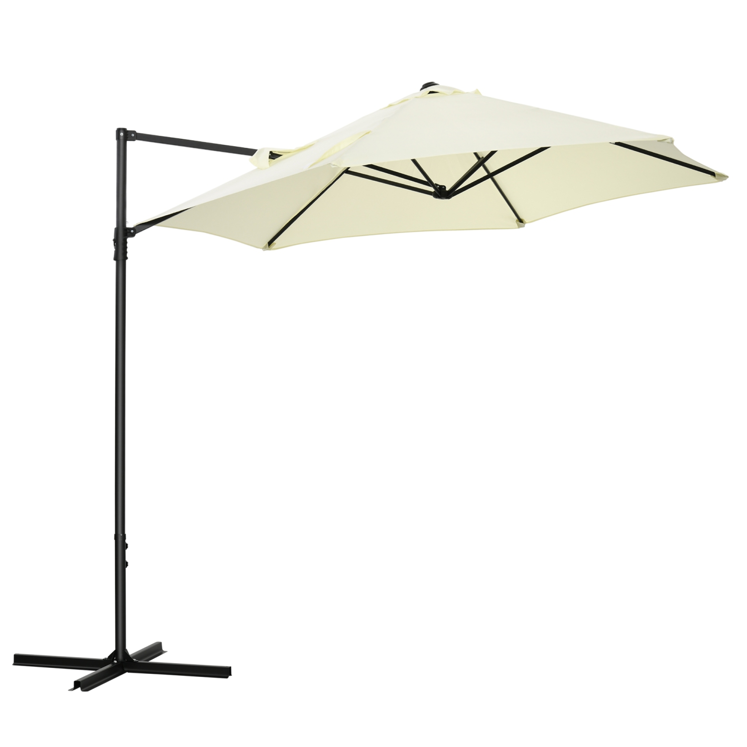 Outsunny 8.5FT Offset Patio Umbrella with 360° Rotation, Outdoor Cantilever Roma Parasol Hanging Sun Shade Canopy Shelter with Cross Base, Beige