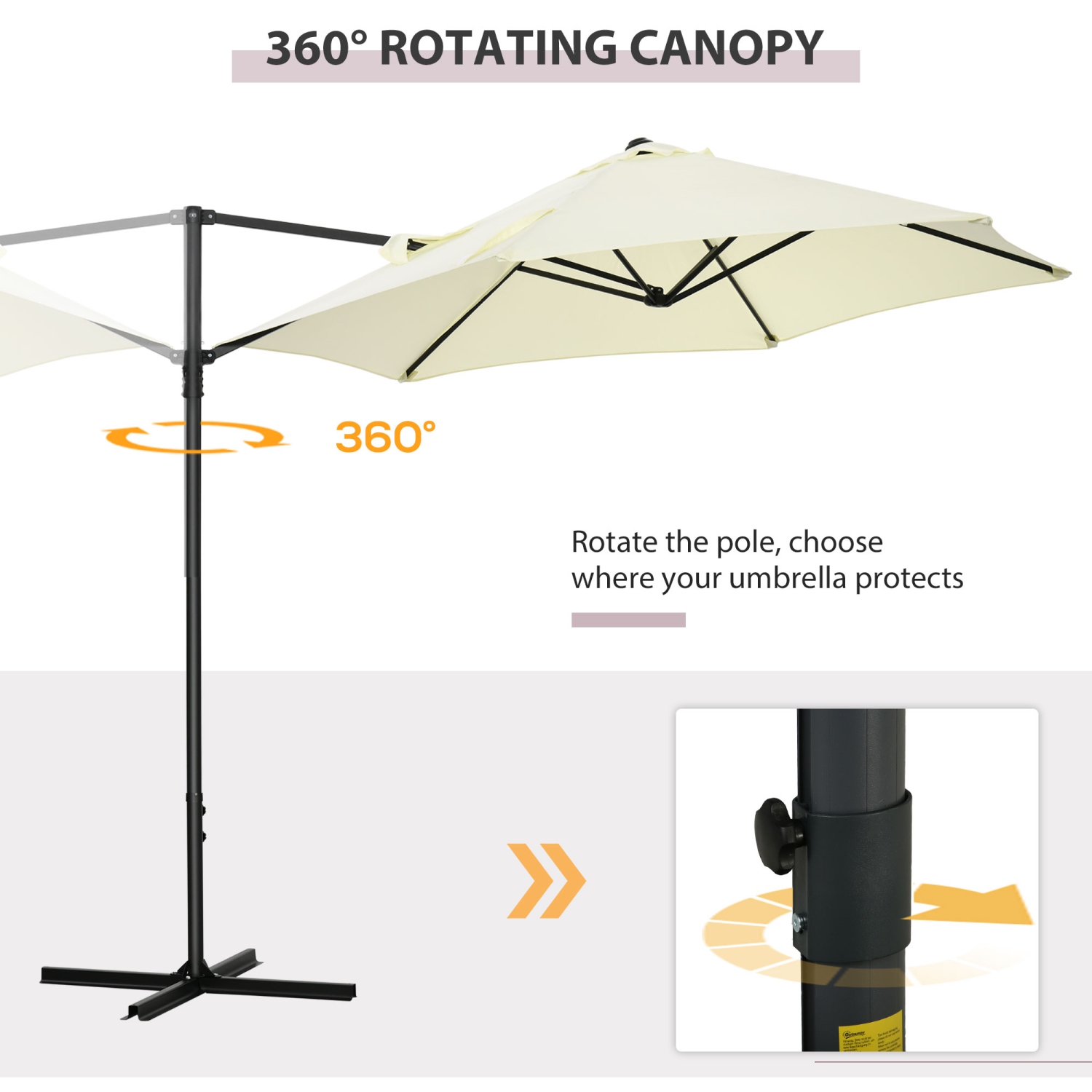 Outsunny 8.5FT Offset Patio Umbrella with 360° Rotation, Outdoor Cantilever Roma Parasol Hanging Sun Shade Canopy Shelter with Cross Base, Beige