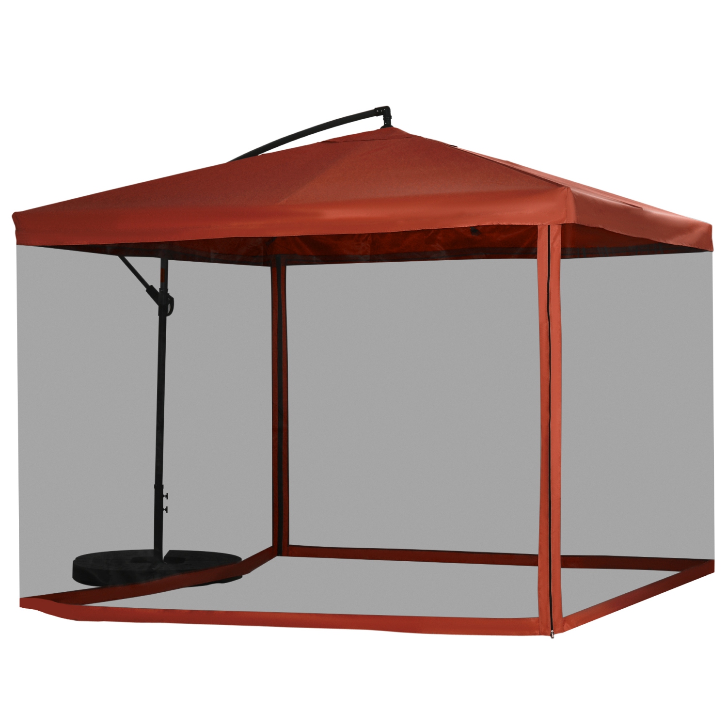 Outsunny Offset Patio Umbrella with Net and Umbrella Base, Adjustable Cantilever Canopy with Cross Base, Weight Plates and 8 Ribs for Backyard,