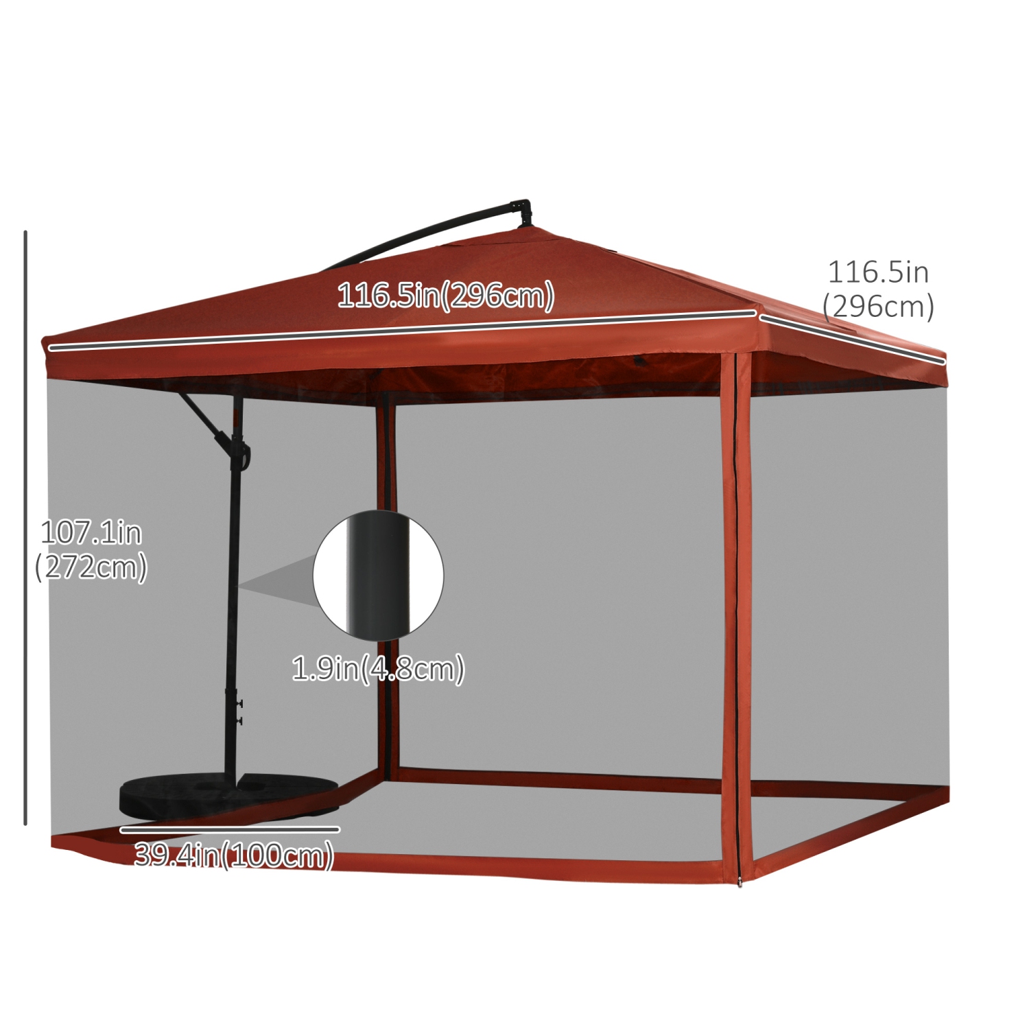 Outsunny Offset Patio Umbrella with Net and Umbrella Base, Adjustable Cantilever Canopy with Cross Base, Weight Plates and 8 Ribs for Backyard,