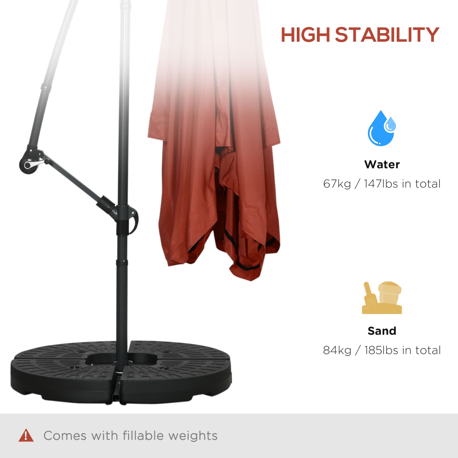 Outsunny Offset Patio Umbrella with Net and Umbrella Base, Adjustable Cantilever Canopy with Cross Base, Weight Plates and 8 Ribs for Backyard,