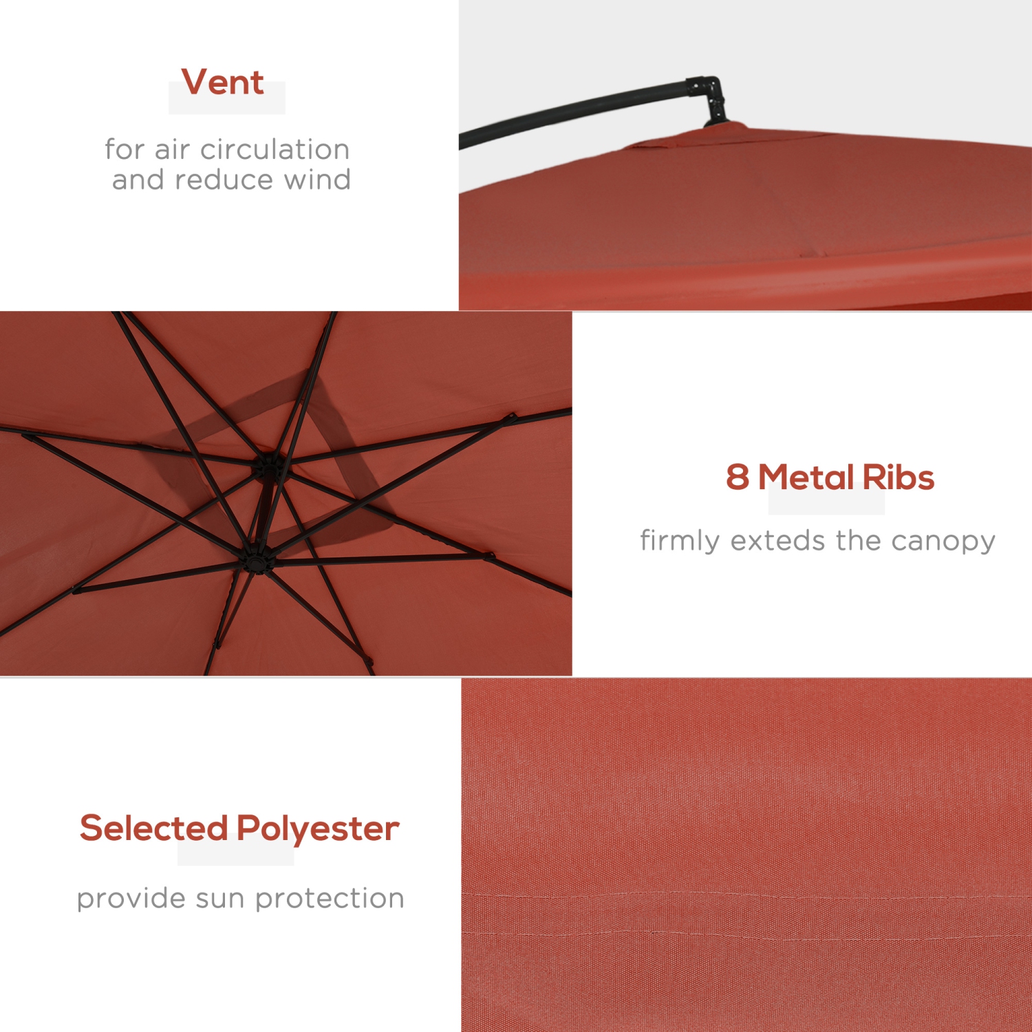 Outsunny Offset Patio Umbrella with Net and Umbrella Base, Adjustable Cantilever Canopy with Cross Base, Weight Plates and 8 Ribs for Backyard,