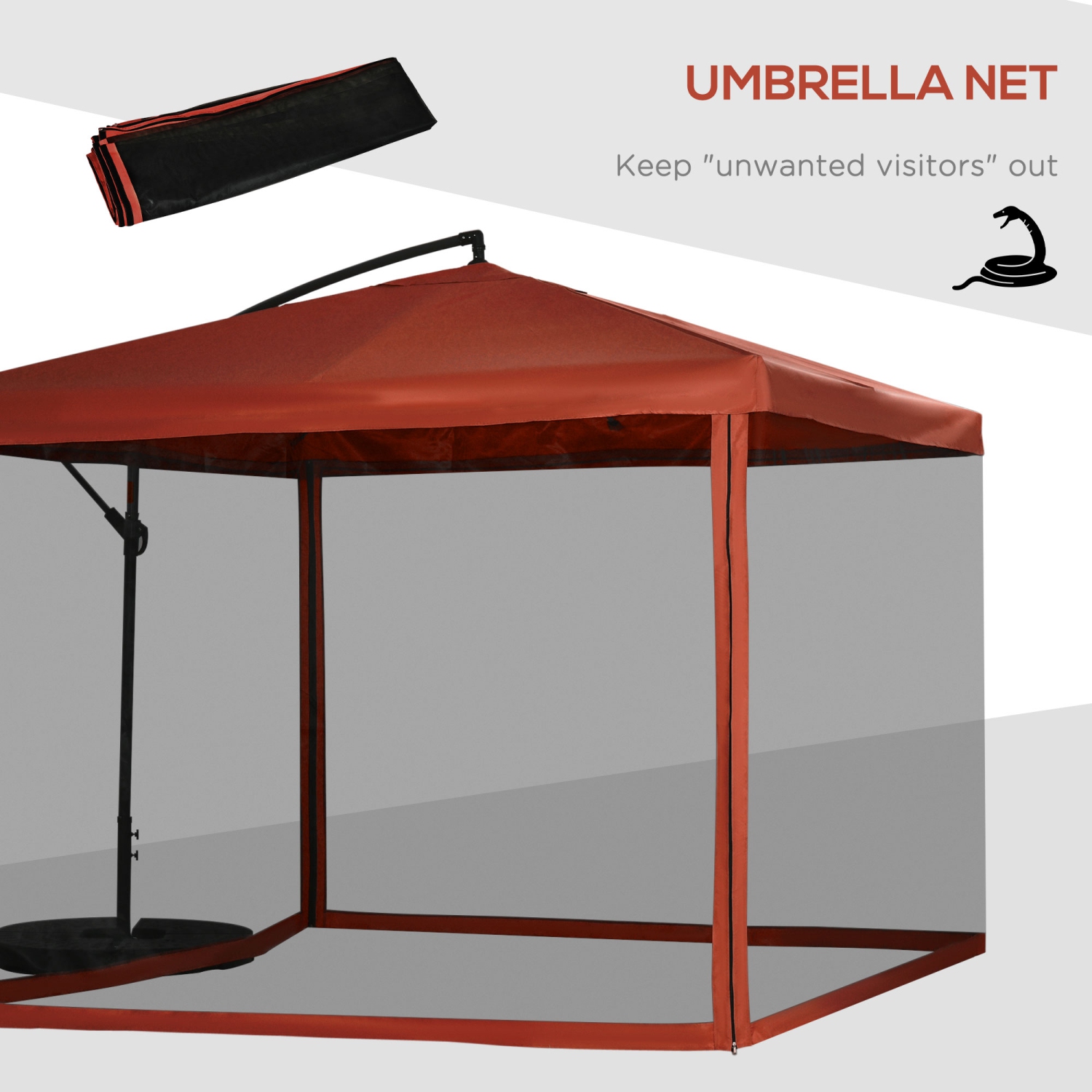 Outsunny Offset Patio Umbrella with Net and Umbrella Base, Adjustable Cantilever Canopy with Cross Base, Weight Plates and 8 Ribs for Backyard,