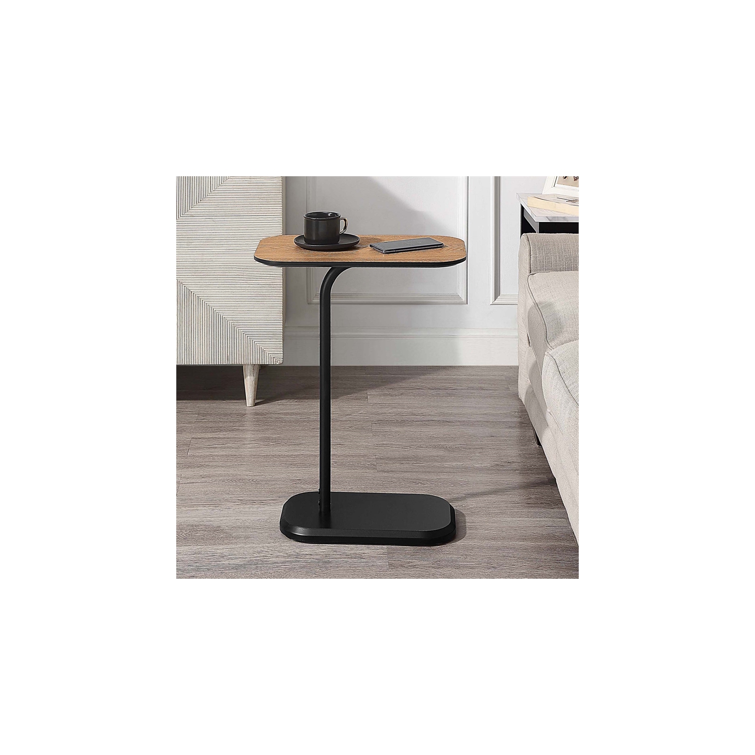 Convenience Concepts Oslo C End Table in Black Wood Finish with Walnut Top