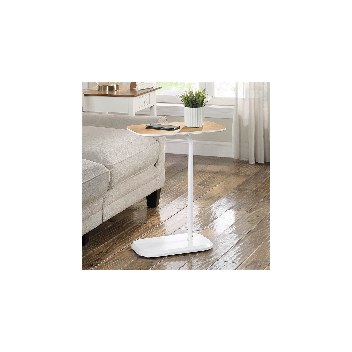 Convenience Concepts Oslo C End Table in White Wood Finish with Walnut Wood Top