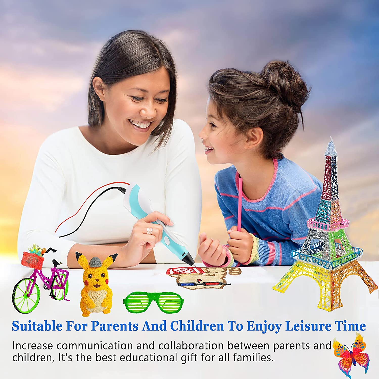 Stylo 3D pour enfants, stylo créatif d’impression et de dessin amélioré, avec des recharges de filament PLA 12 couleurs et un chargeur