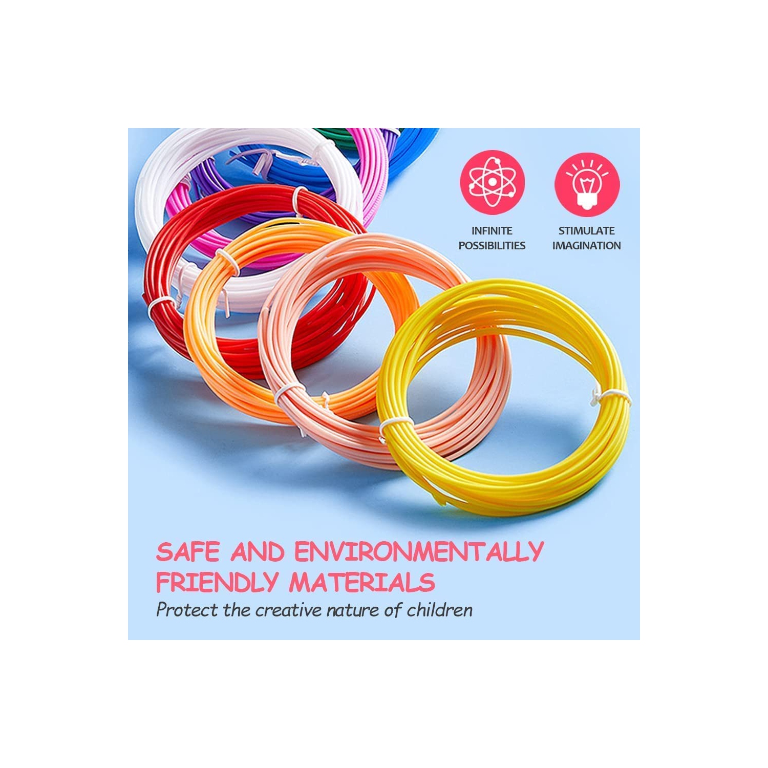 Charges de filament pour stylos 3D et imprimantes 3D Filament PLA 1.75mm, 12 couleurs Diamètre de haute précision Pas de filament de bouchon sans