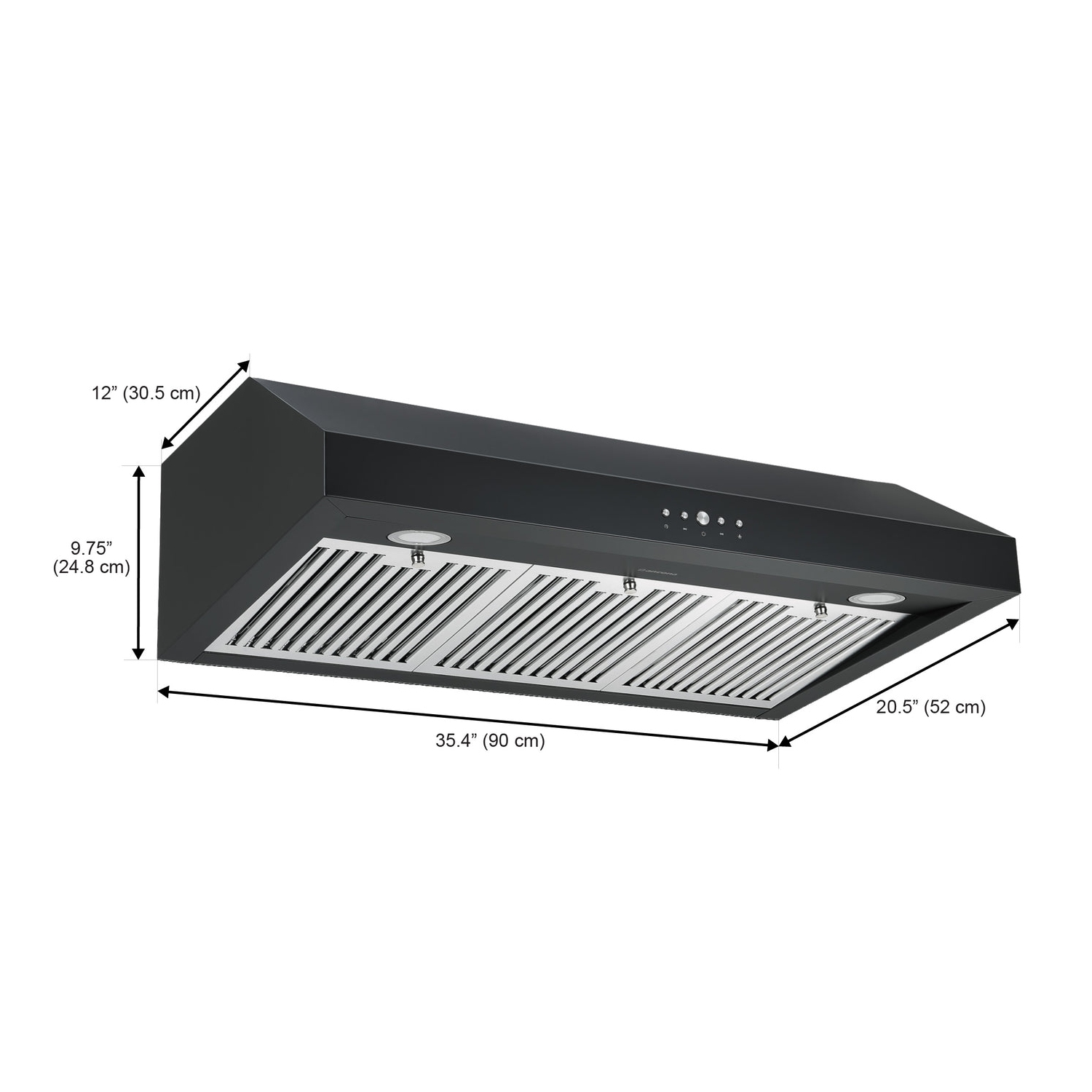 Ancona hotte de cuisine à conduit de 36” à installation sous l’armoire 440 pi3/min en noir