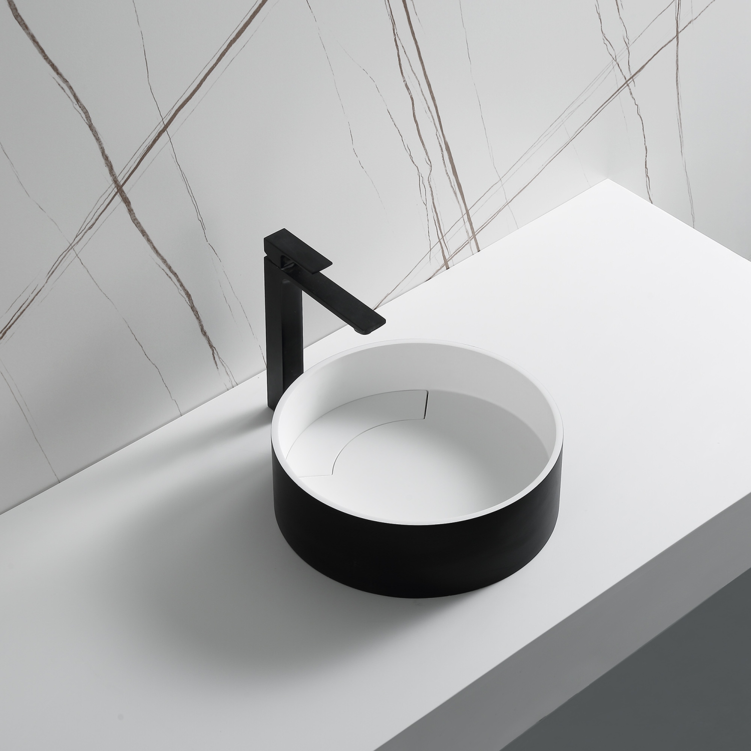 Ancona Round Pure Acrylic Stone Vessel Bathroom Sink in Matte White and Matte Black