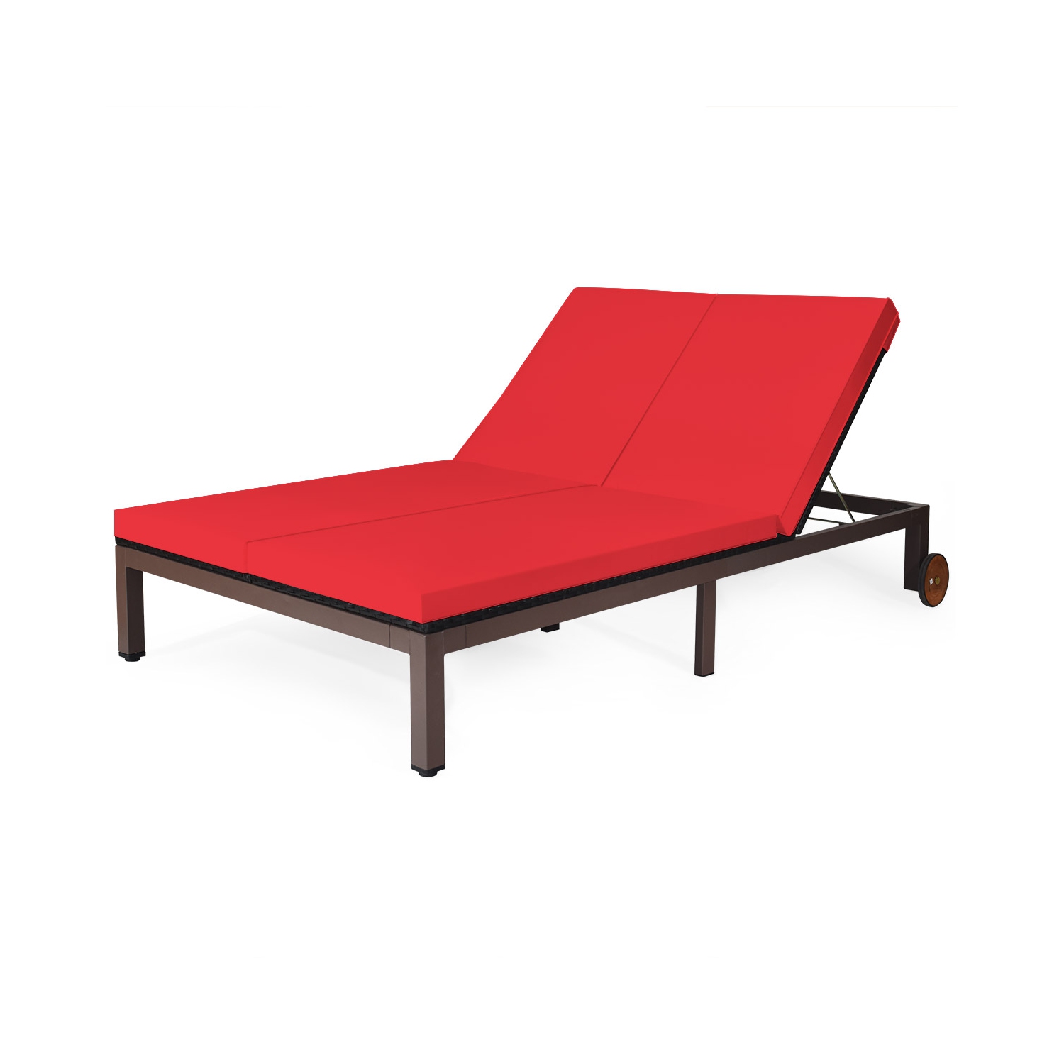 Topbuy 2-Person Patio Rattan Recliner Chair Chaise Lounge Daybed with Wheels & Cushion White