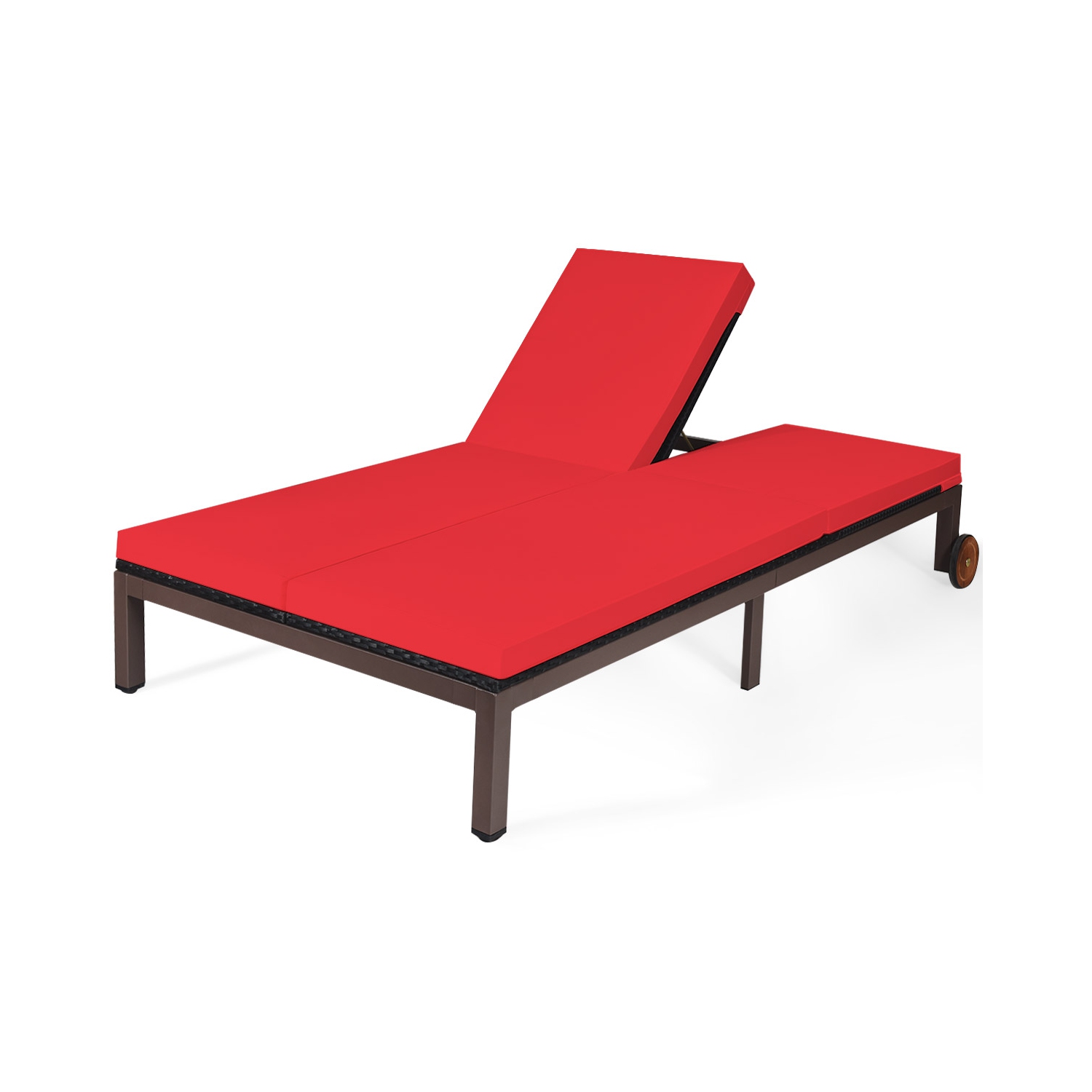 Topbuy 2-Person Patio Rattan Recliner Chair Chaise Lounge Daybed with Wheels & Cushion White