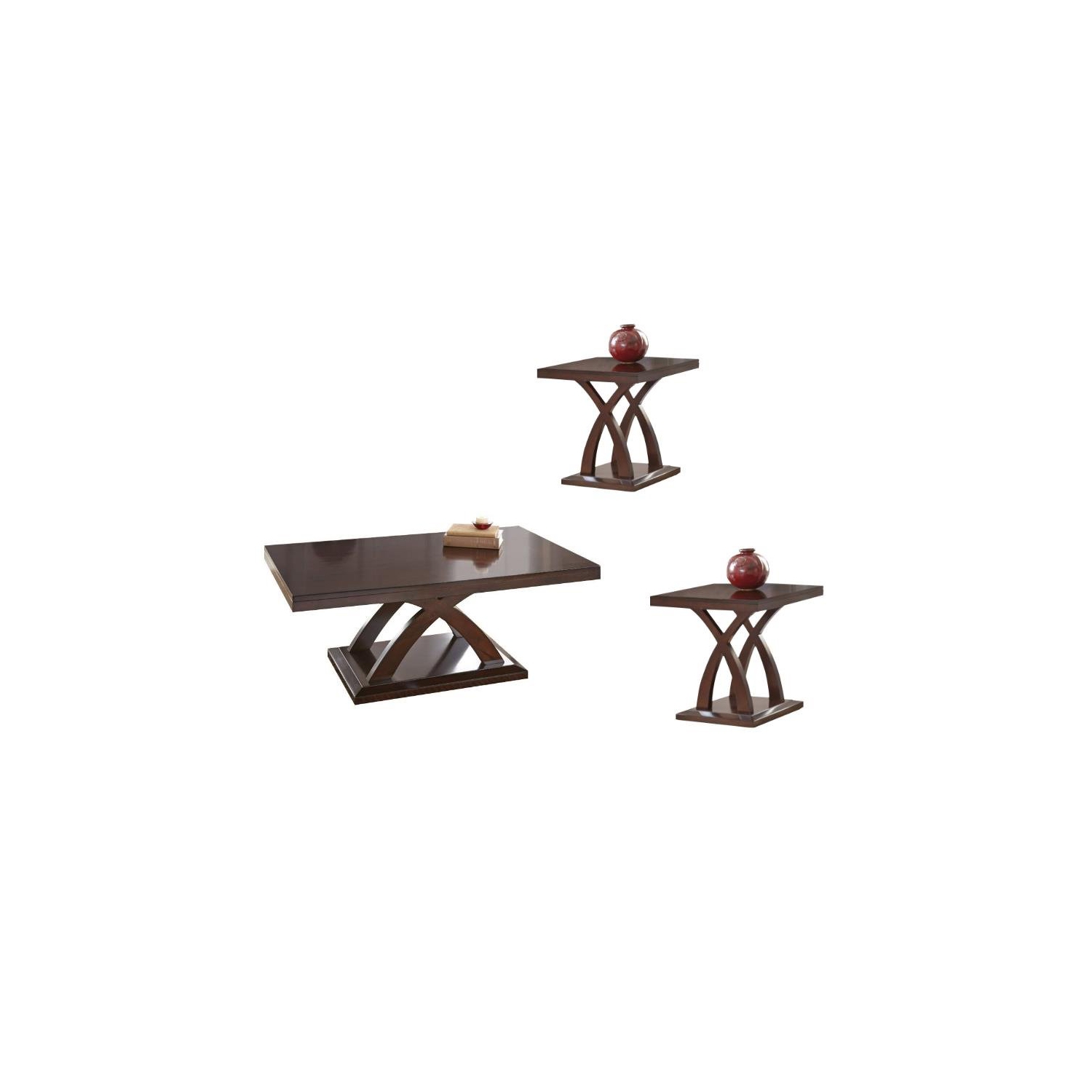 3 Piece Coffee Table and End Table Set in Espresso Cherry