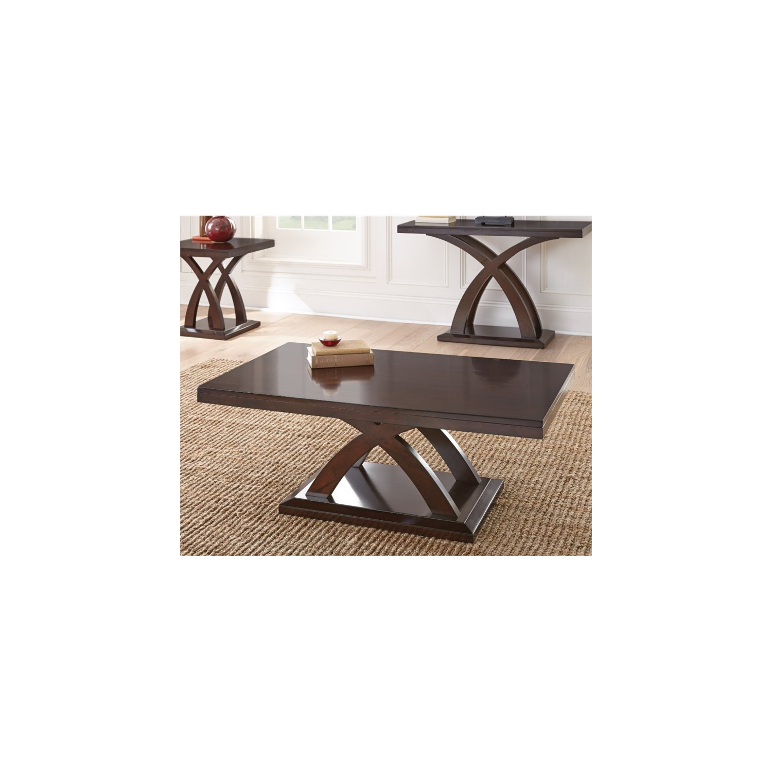 3 Piece Coffee Table and End Table Set in Espresso Cherry