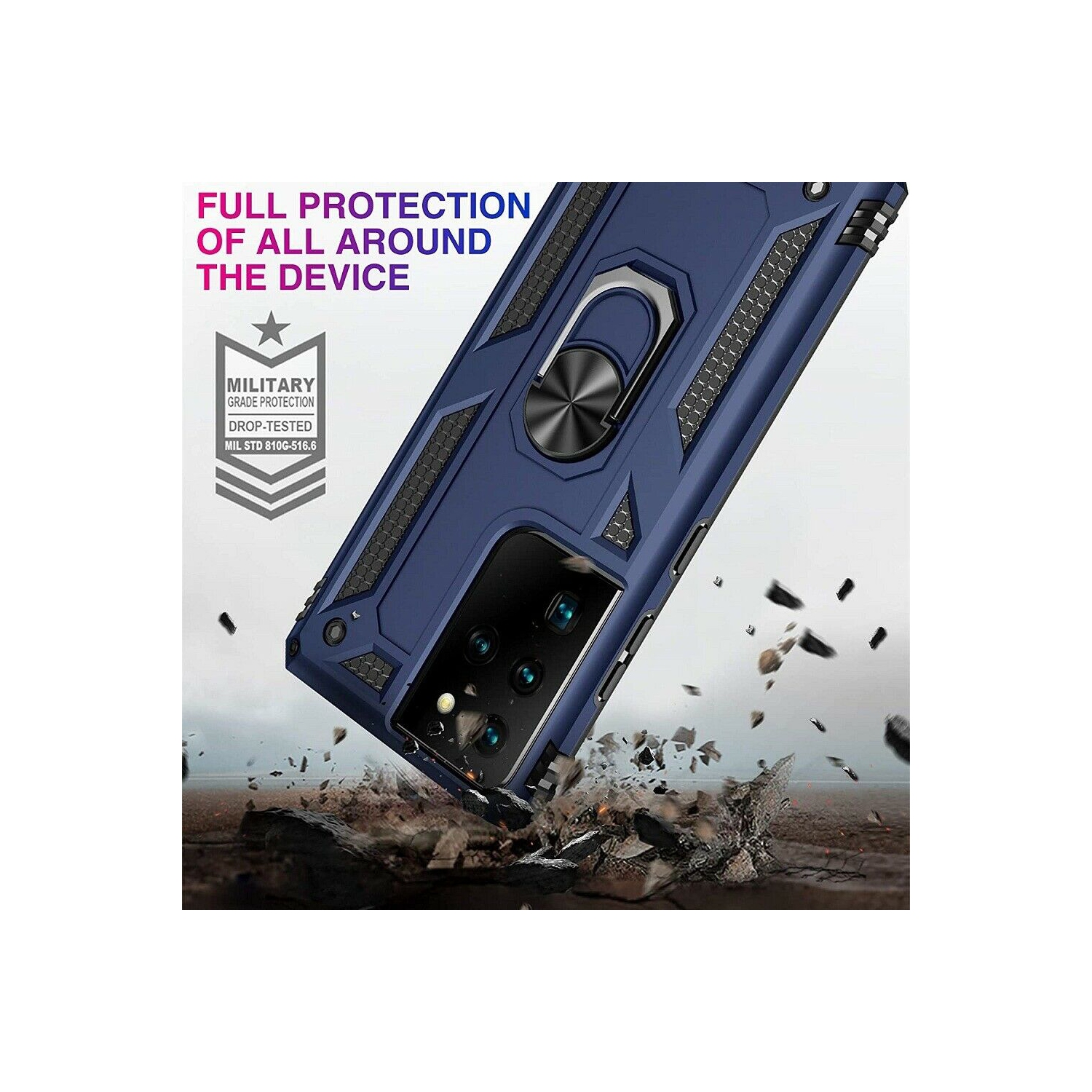 Samsung Galaxy S21 Plus 5G Case Red Military Grade 360 Degree Rotating Metal Magnetic Ring Car Mount Holder Kickstand Shockproof Heavy Duty Cover