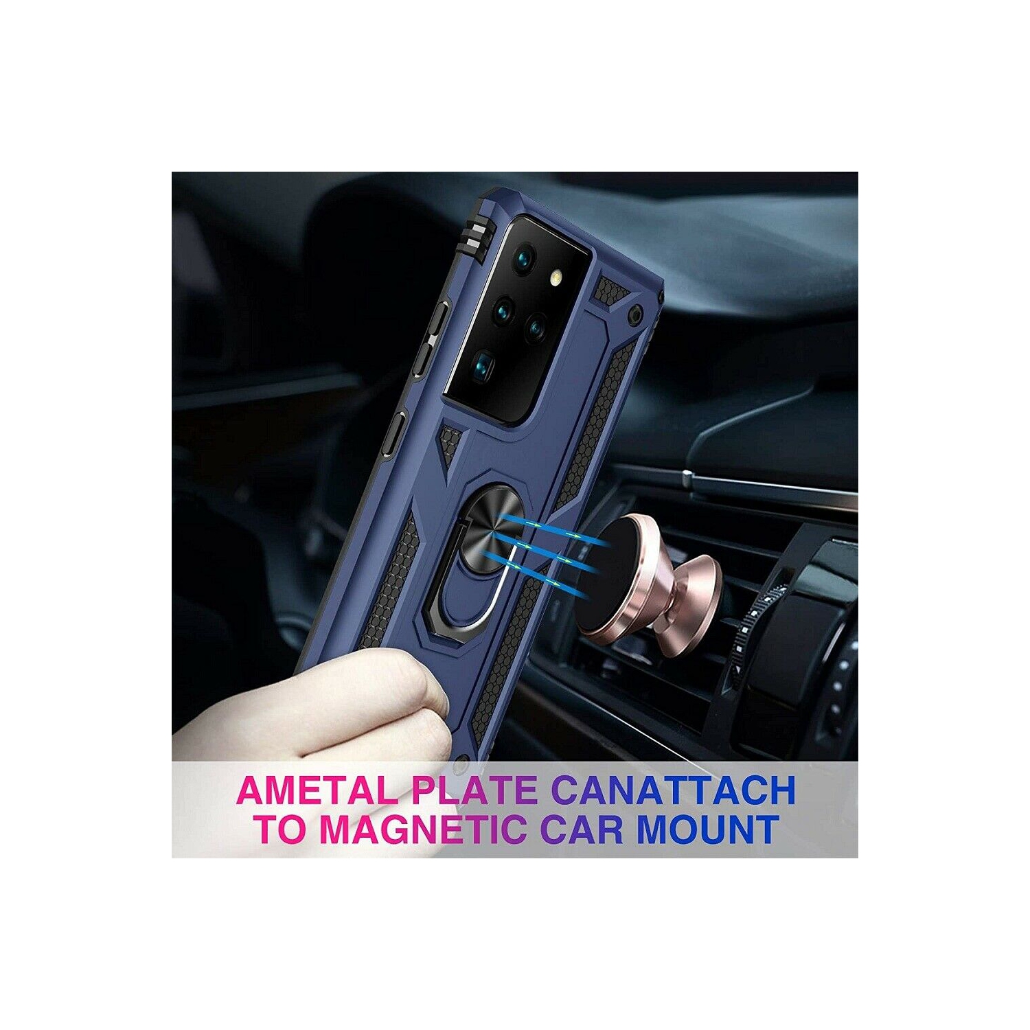 Samsung Galaxy S21 Plus 5G Case Red Military Grade 360 Degree Rotating Metal Magnetic Ring Car Mount Holder Kickstand Shockproof Heavy Duty Cover