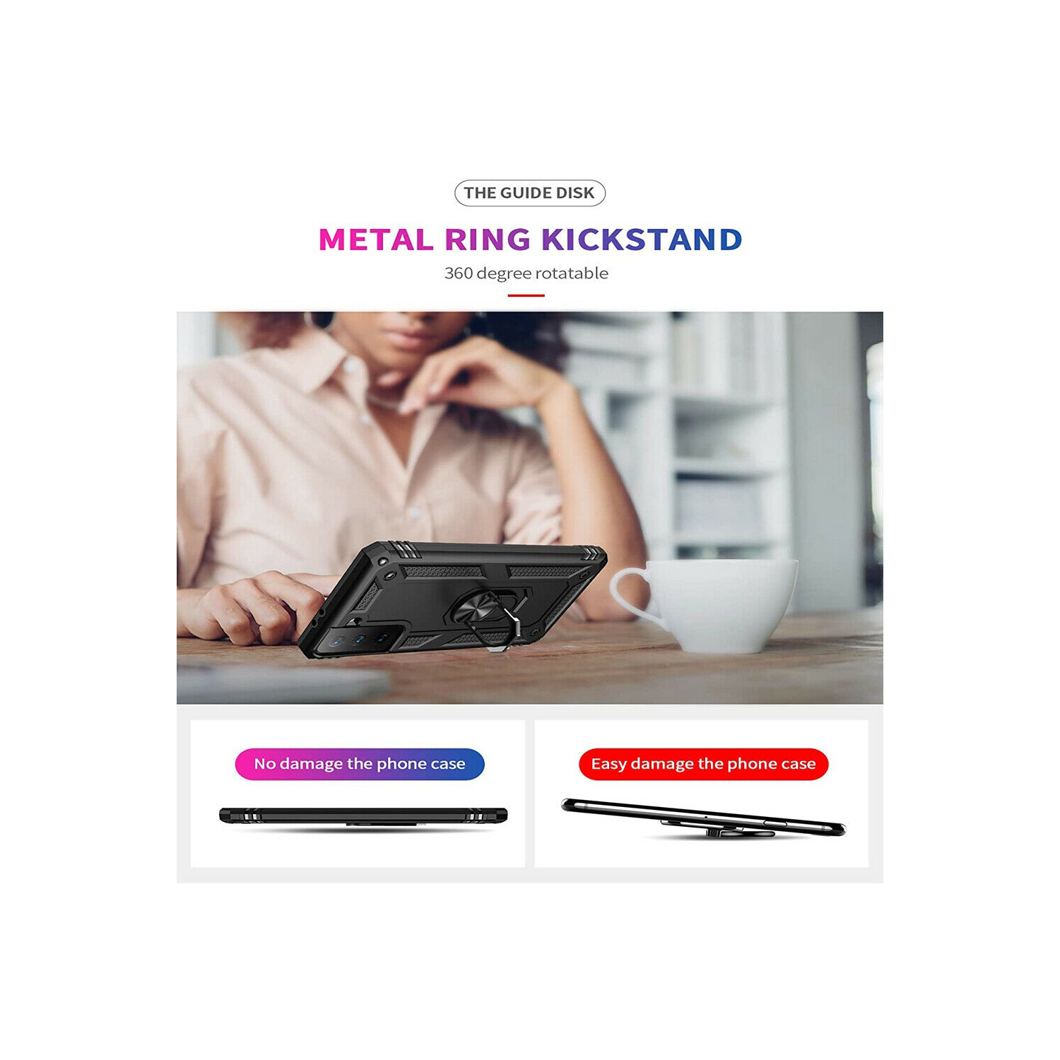 Samsung Galaxy S21 Plus 5G Case Red Military Grade 360 Degree Rotating Metal Magnetic Ring Car Mount Holder Kickstand Shockproof Heavy Duty Cover