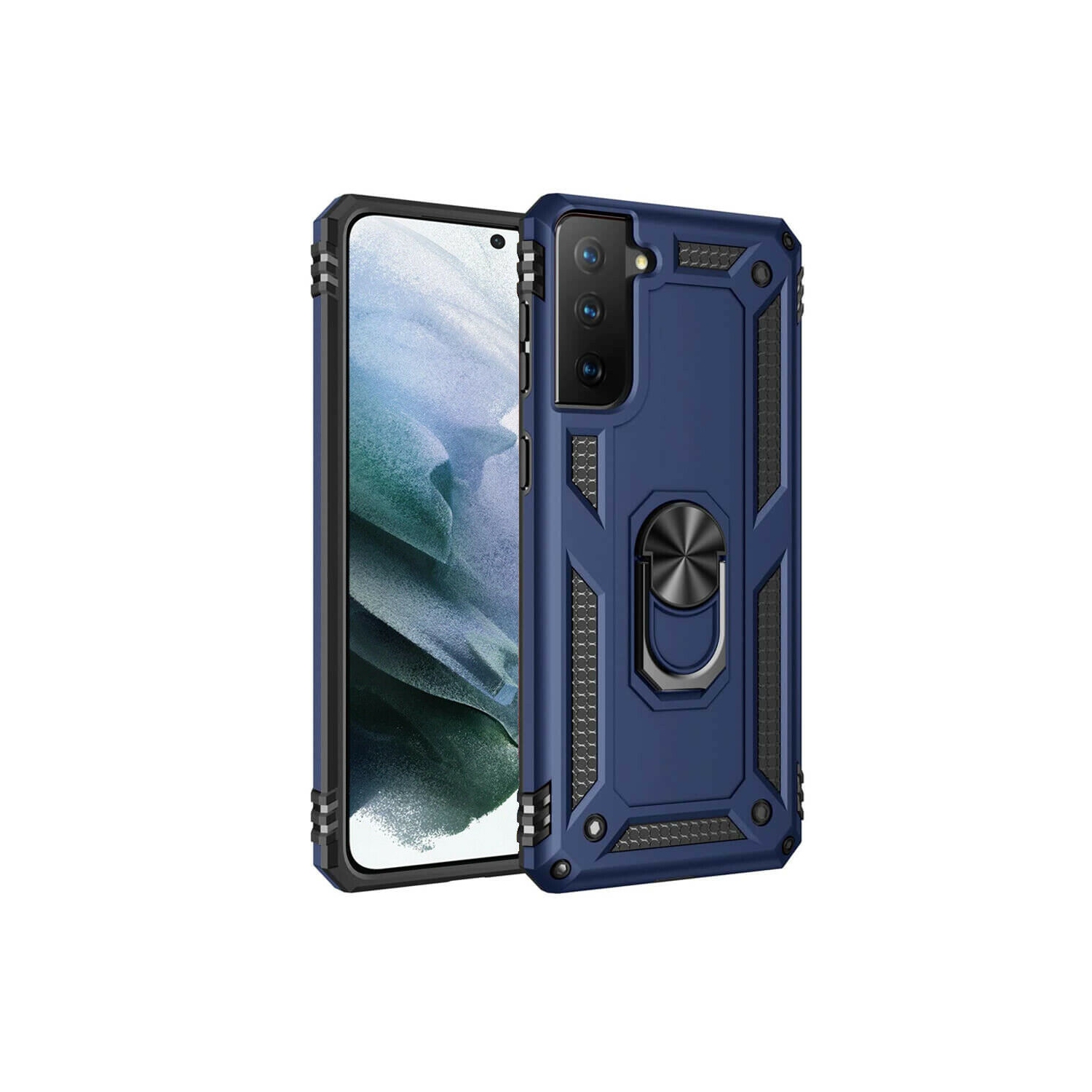 Samsung Galaxy S21 Plus 5G Case Red Military Grade 360 Degree Rotating Metal Magnetic Ring Car Mount Holder Kickstand Shockproof Heavy Duty Cover