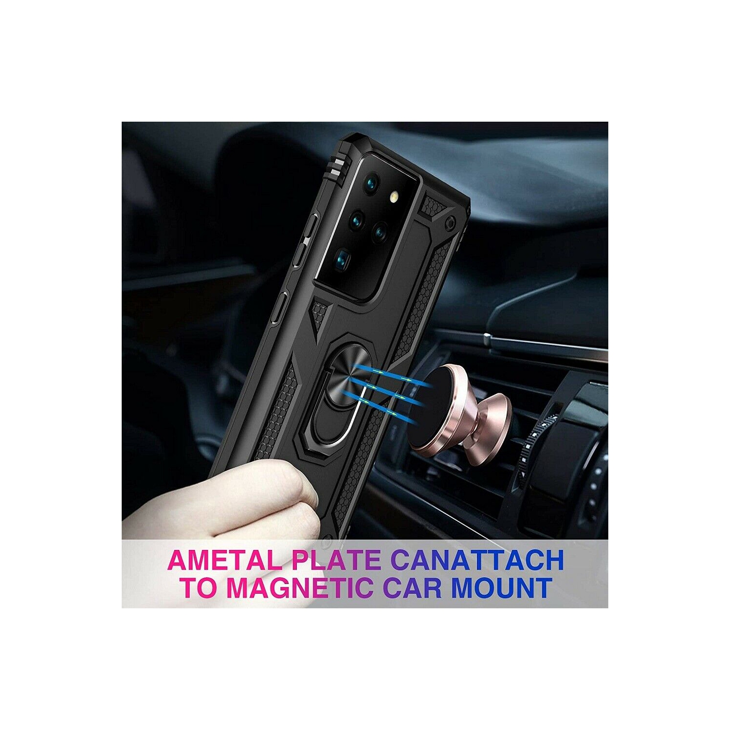 Samsung Galaxy S21 Plus 5G Case Red Military Grade 360 Degree Rotating Metal Magnetic Ring Car Mount Holder Kickstand Shockproof Heavy Duty Cover