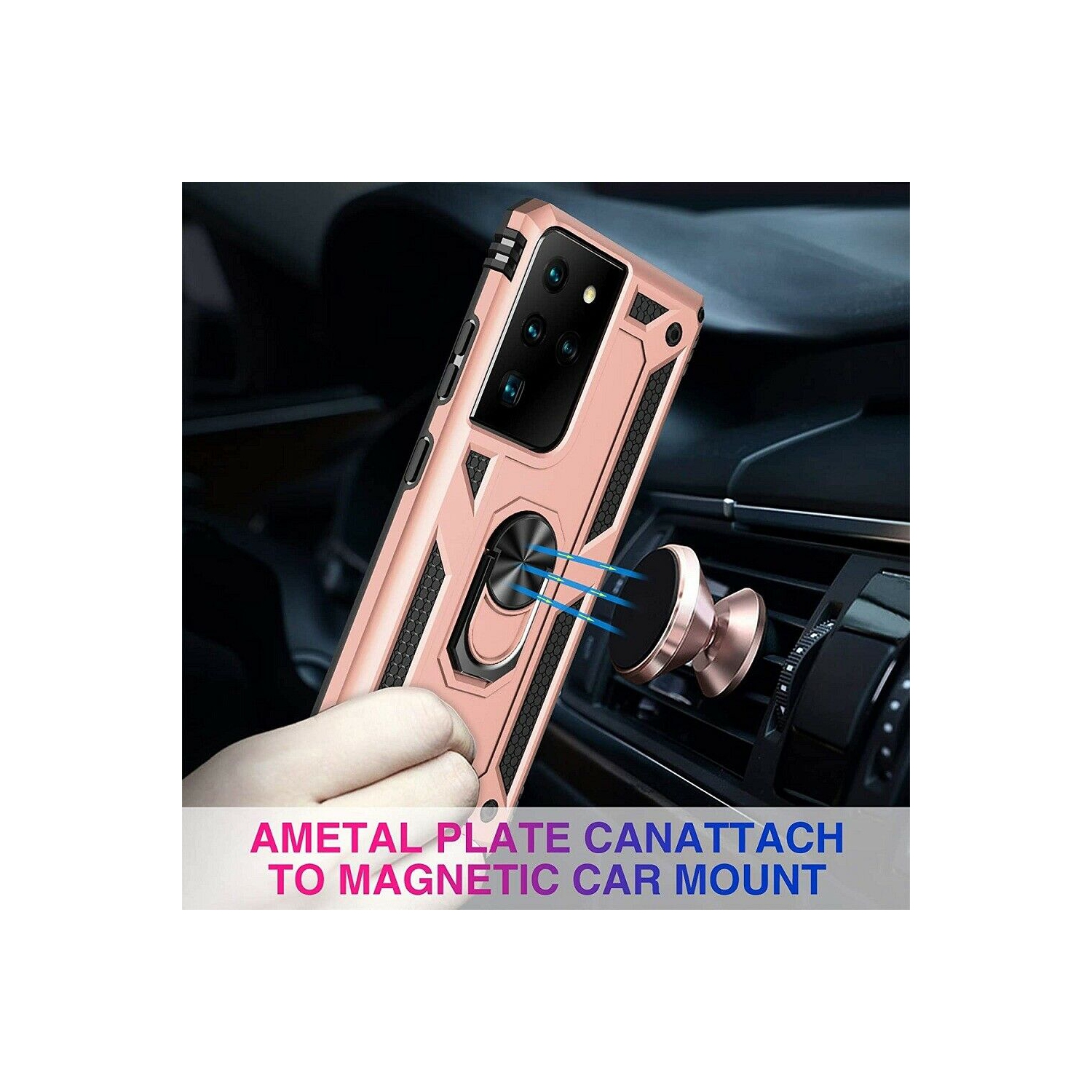 Samsung Galaxy S21 Plus 5G Case Red Military Grade 360 Degree Rotating Metal Magnetic Ring Car Mount Holder Kickstand Shockproof Heavy Duty Cover