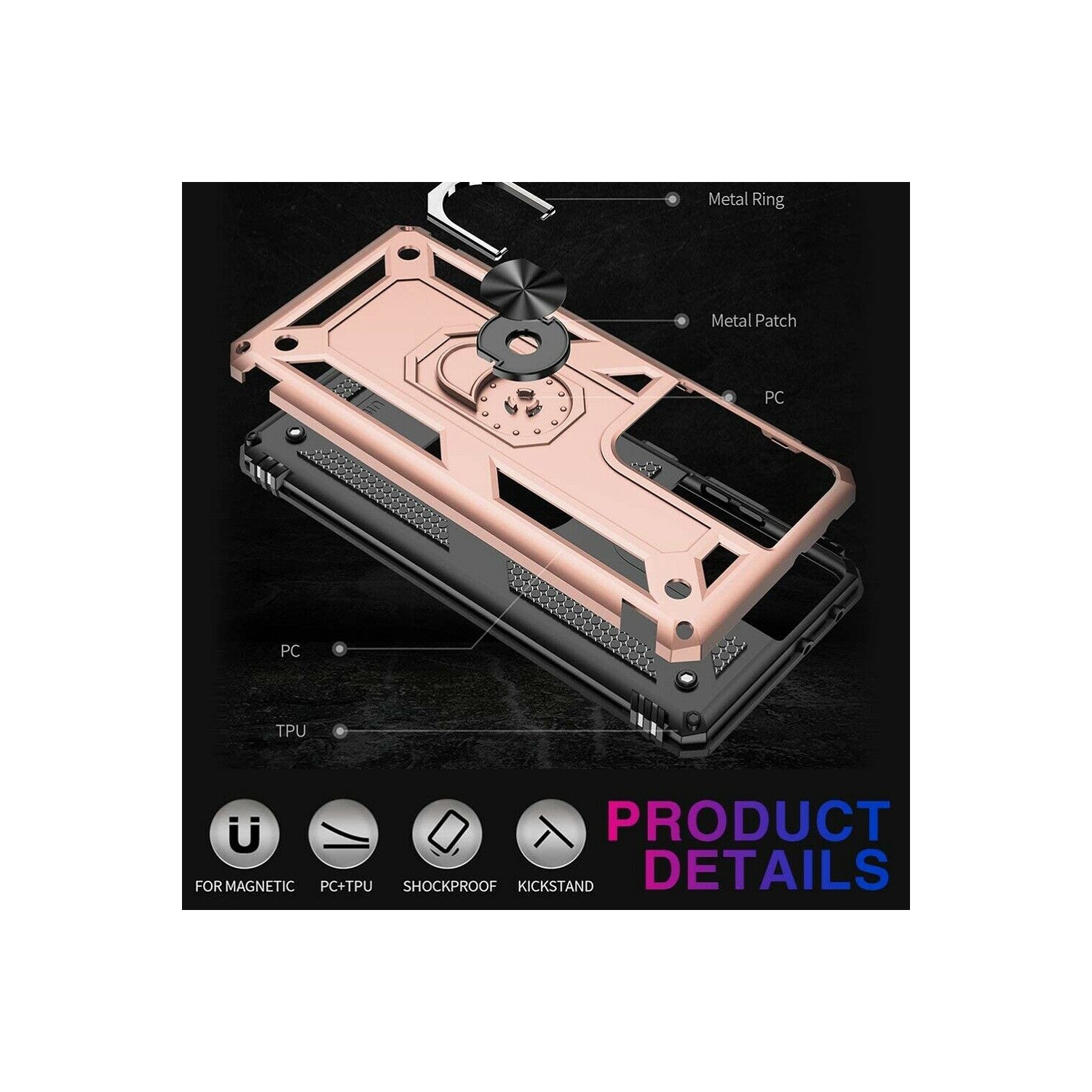 Samsung Galaxy S21 Plus 5G Case Red Military Grade 360 Degree Rotating Metal Magnetic Ring Car Mount Holder Kickstand Shockproof Heavy Duty Cover