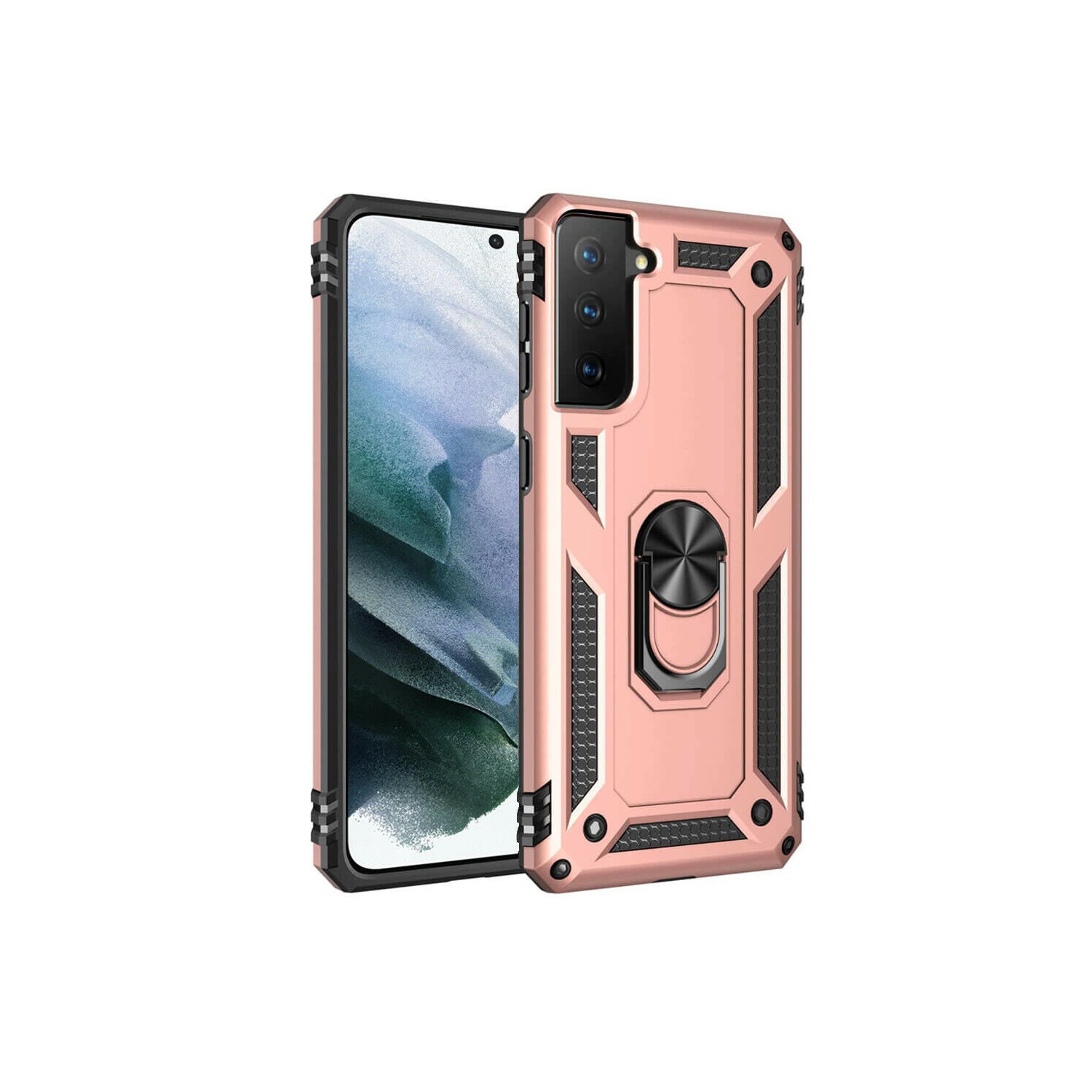 Samsung Galaxy S21 Plus 5G Case Red Military Grade 360 Degree Rotating Metal Magnetic Ring Car Mount Holder Kickstand Shockproof Heavy Duty Cover