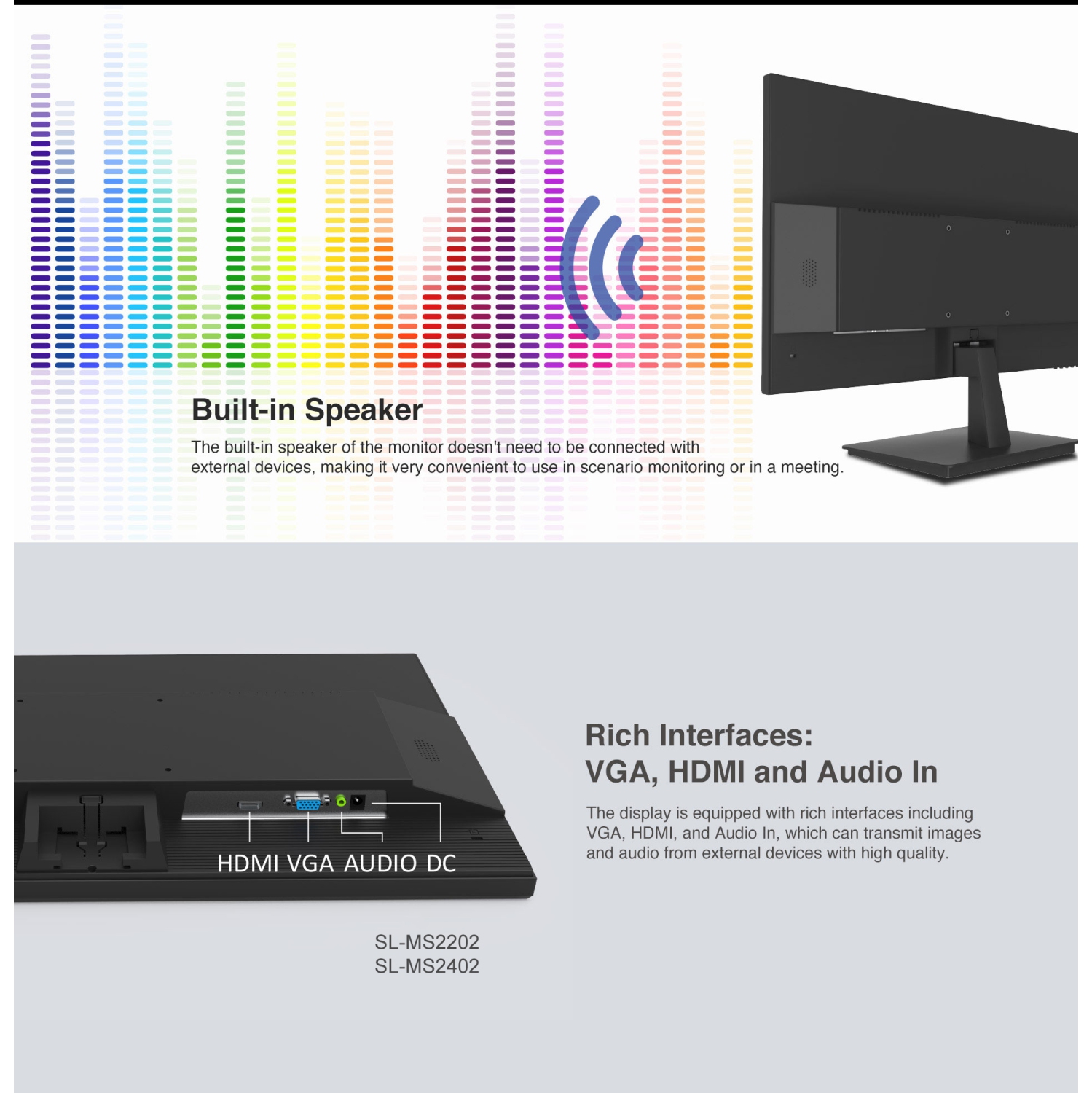 SecurLink 22" 1080p LED Monitor – 100Hz, 5ms, Built-in Speakers, 178° Wide View, 24/7 Surveillance Use