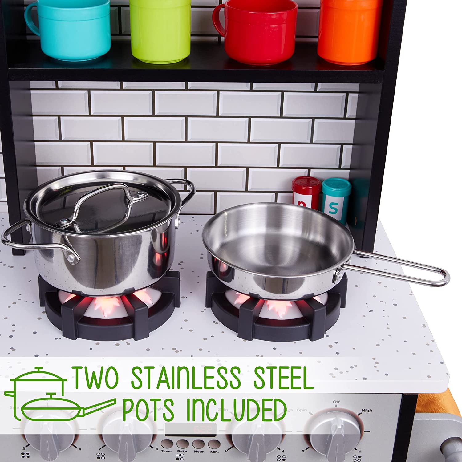 Lil' Jumbl Kitchen Set for Kids, Pretend Wooden Play Kitchen Set, Realistic Sound & More - Charcoal