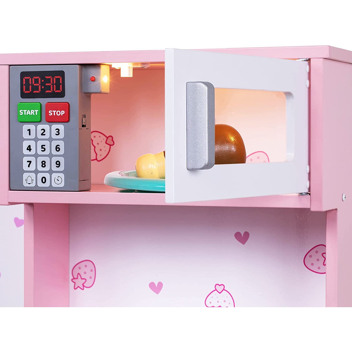 Lil' Jumbl Kitchen Set for Kids, Pretend Wooden Play Kitchen Set, Realistic Sound, Pots & Pan - Pink