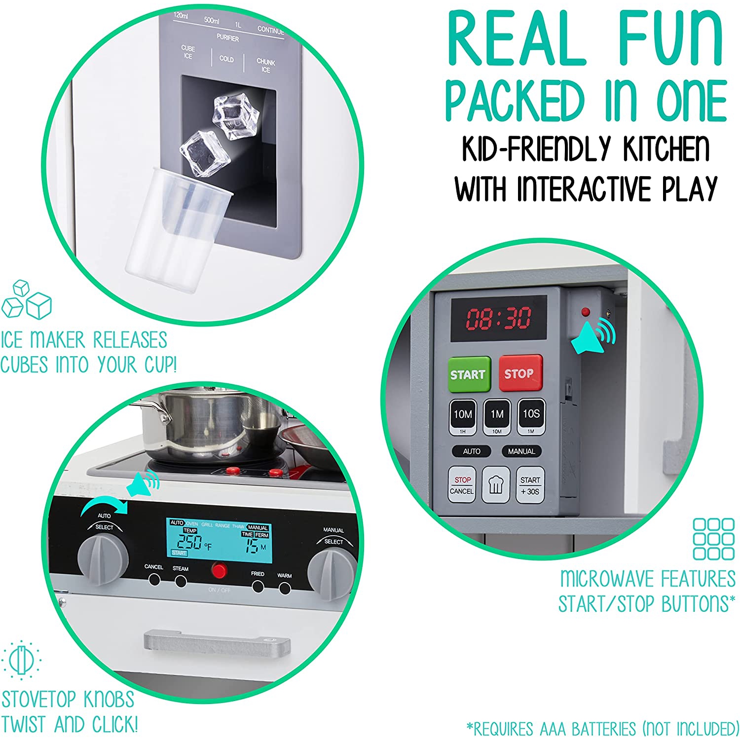 Lil’ Jumbl Ensemble de cuisine pour enfants Cuisine interactive Pretend Wooden Play Kitchen