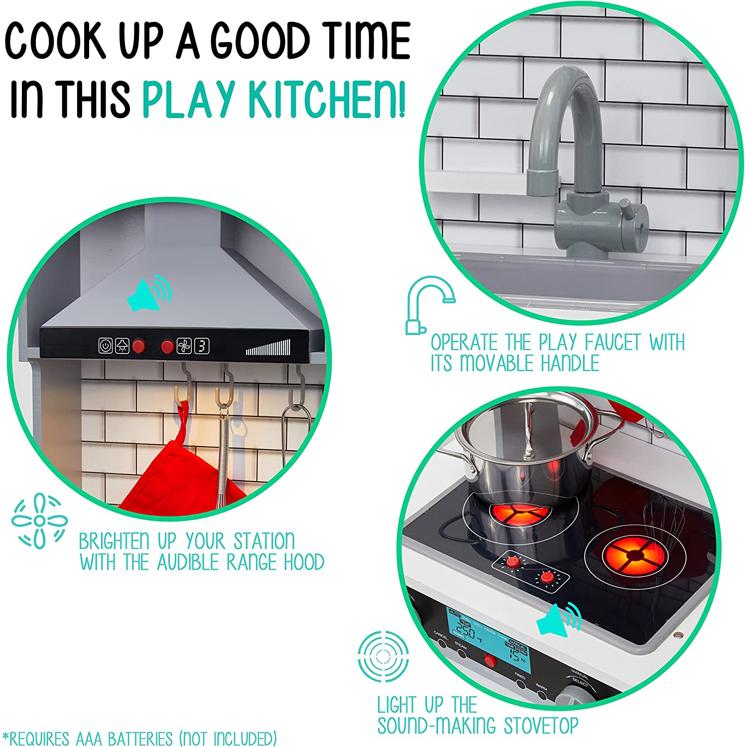 Lil’ Jumbl Ensemble de cuisine pour enfants Cuisine interactive Pretend Wooden Play Kitchen