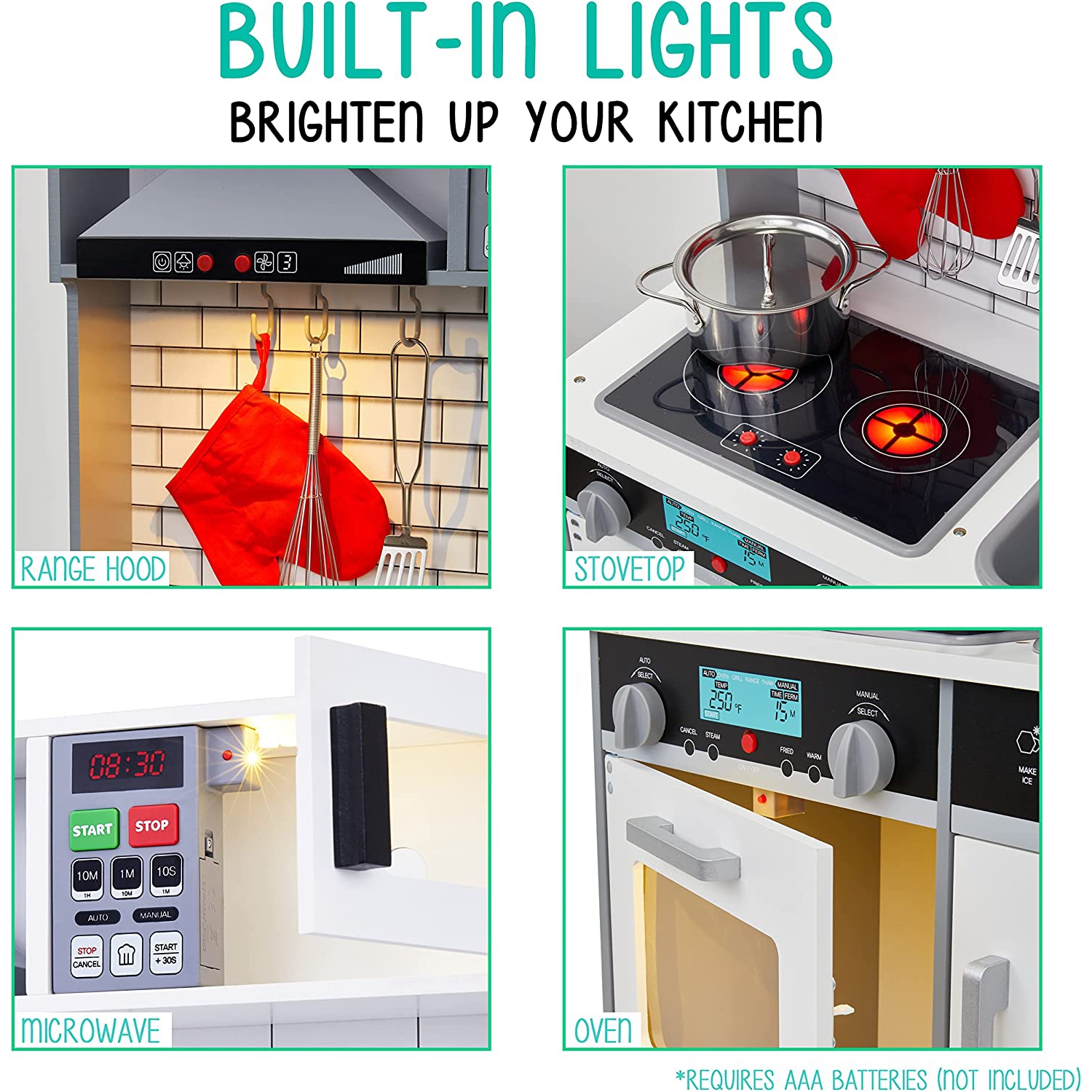 Lil’ Jumbl Ensemble de cuisine pour enfants Cuisine interactive Pretend Wooden Play Kitchen