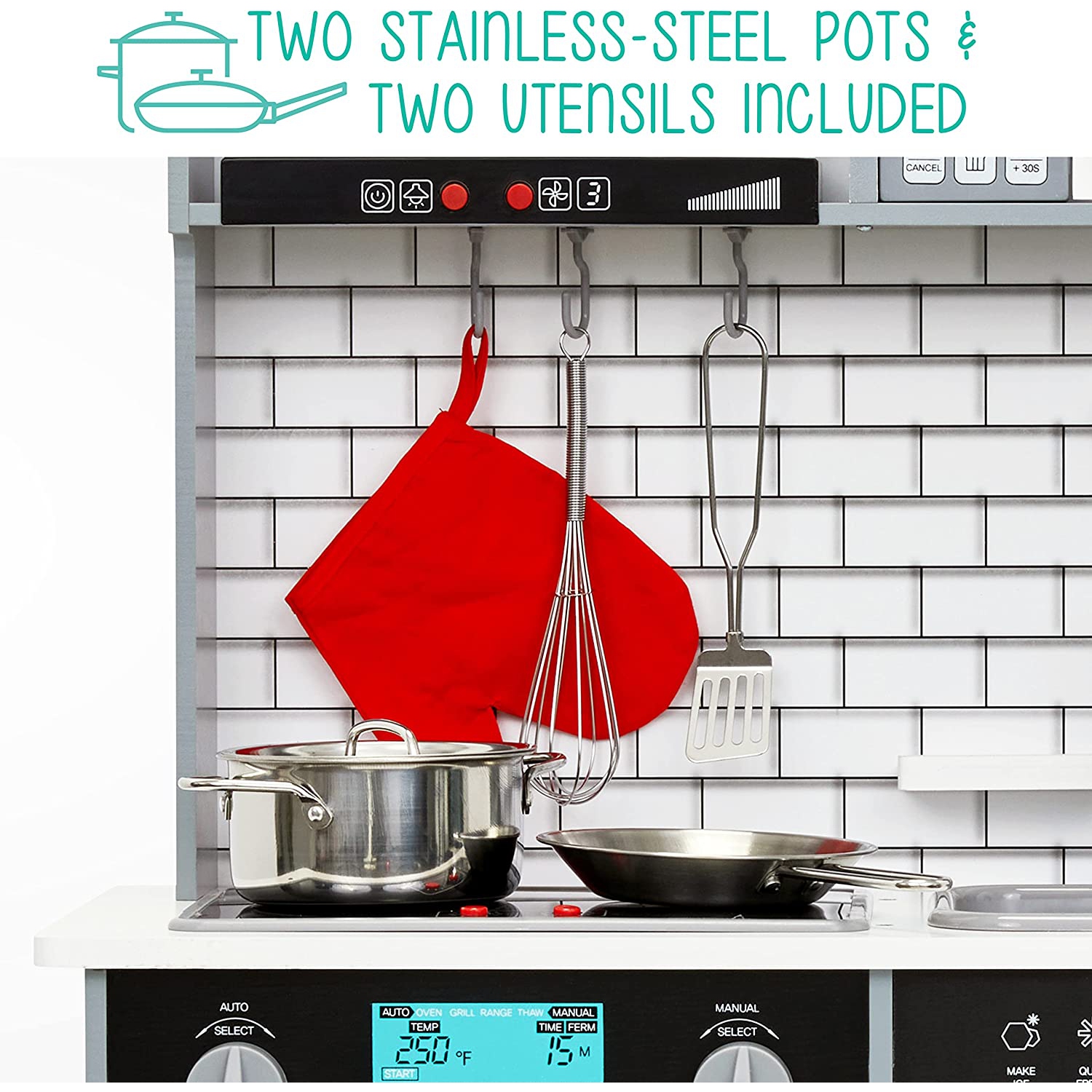 Lil’ Jumbl Ensemble de cuisine pour enfants Cuisine interactive Pretend Wooden Play Kitchen