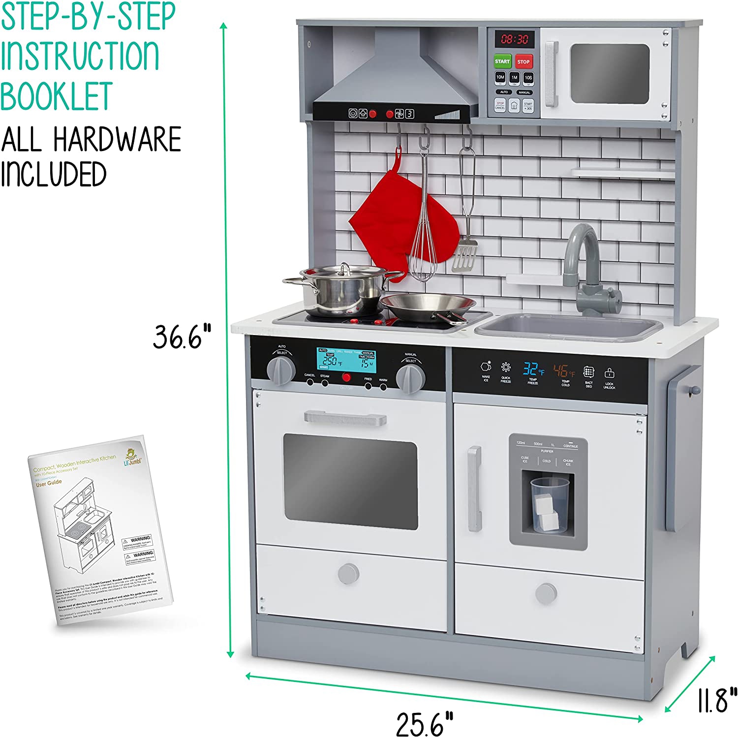 Lil’ Jumbl Ensemble de cuisine pour enfants Cuisine interactive Pretend Wooden Play Kitchen
