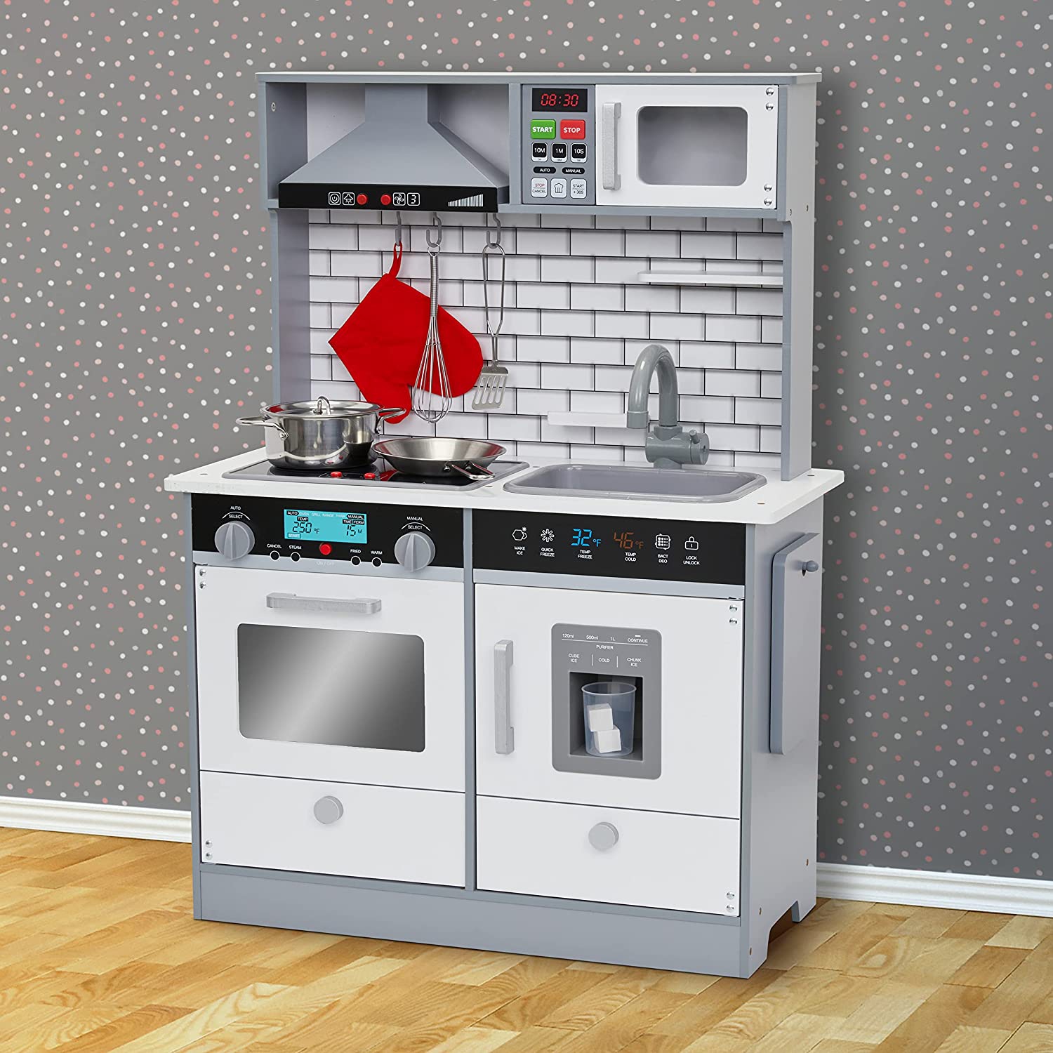 Lil’ Jumbl Ensemble de cuisine pour enfants Cuisine interactive Pretend Wooden Play Kitchen