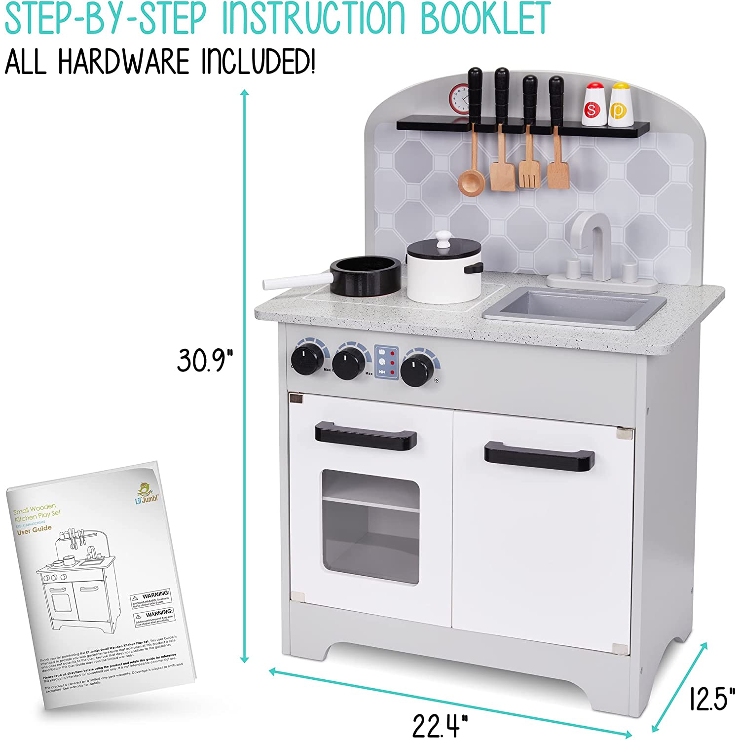 Lil' Jumbl Kitchen Set for Kids, Pretend Wooden Play Kitchen Set