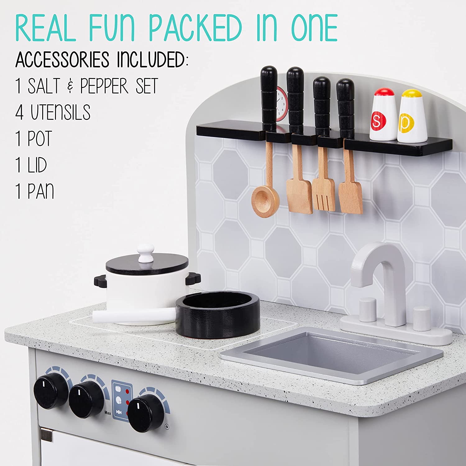 Lil' Jumbl Kitchen Set for Kids, Pretend Wooden Play Kitchen Set