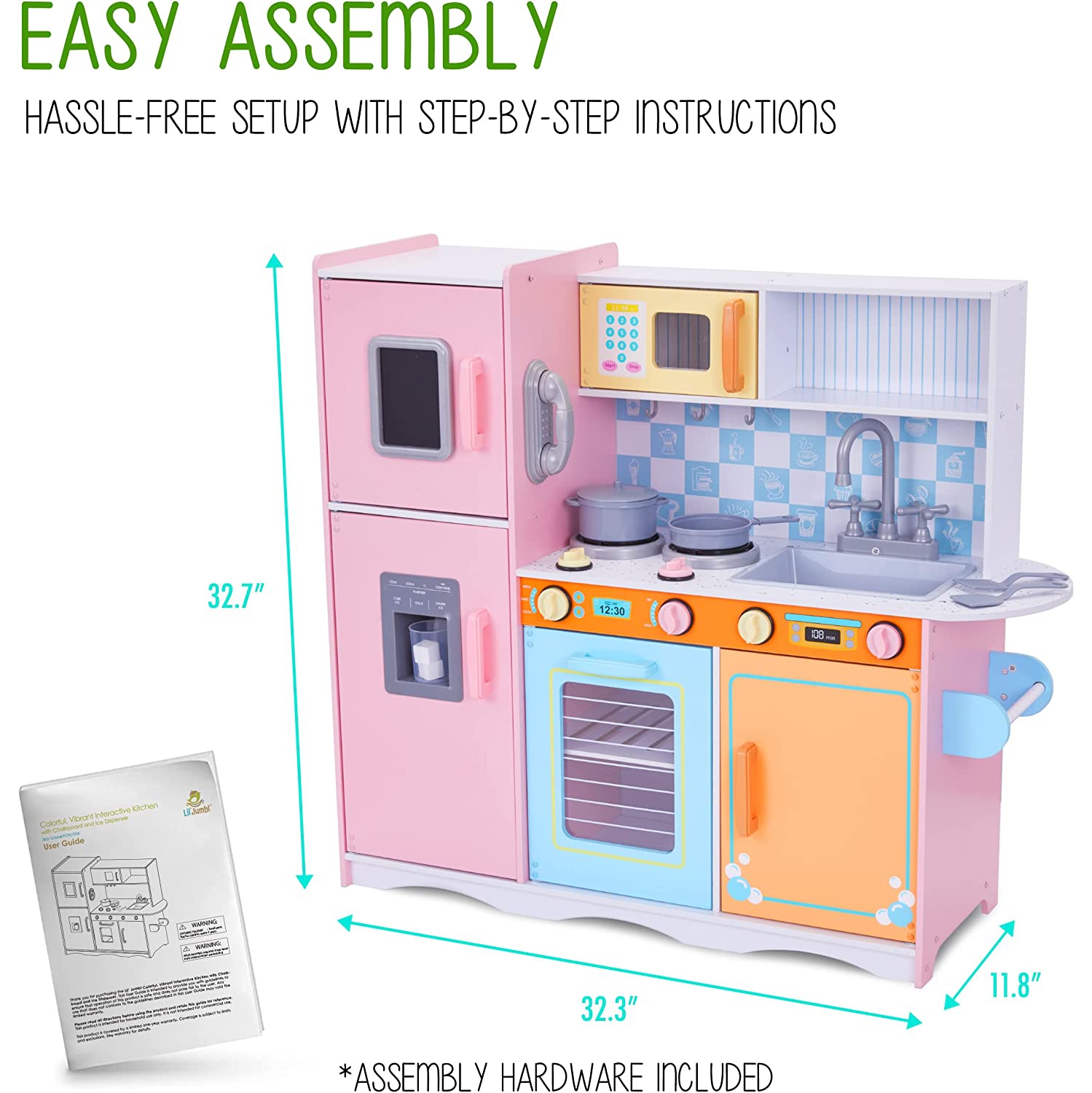 Lil' Jumbl Kitchen Set for Kids, Jeu de cuisine en bois, son réaliste et plus encore - Coloré