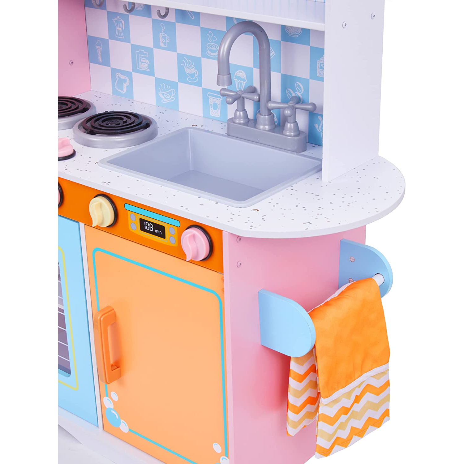 Lil' Jumbl Kitchen Set for Kids, Jeu de cuisine en bois, son réaliste et plus encore - Coloré