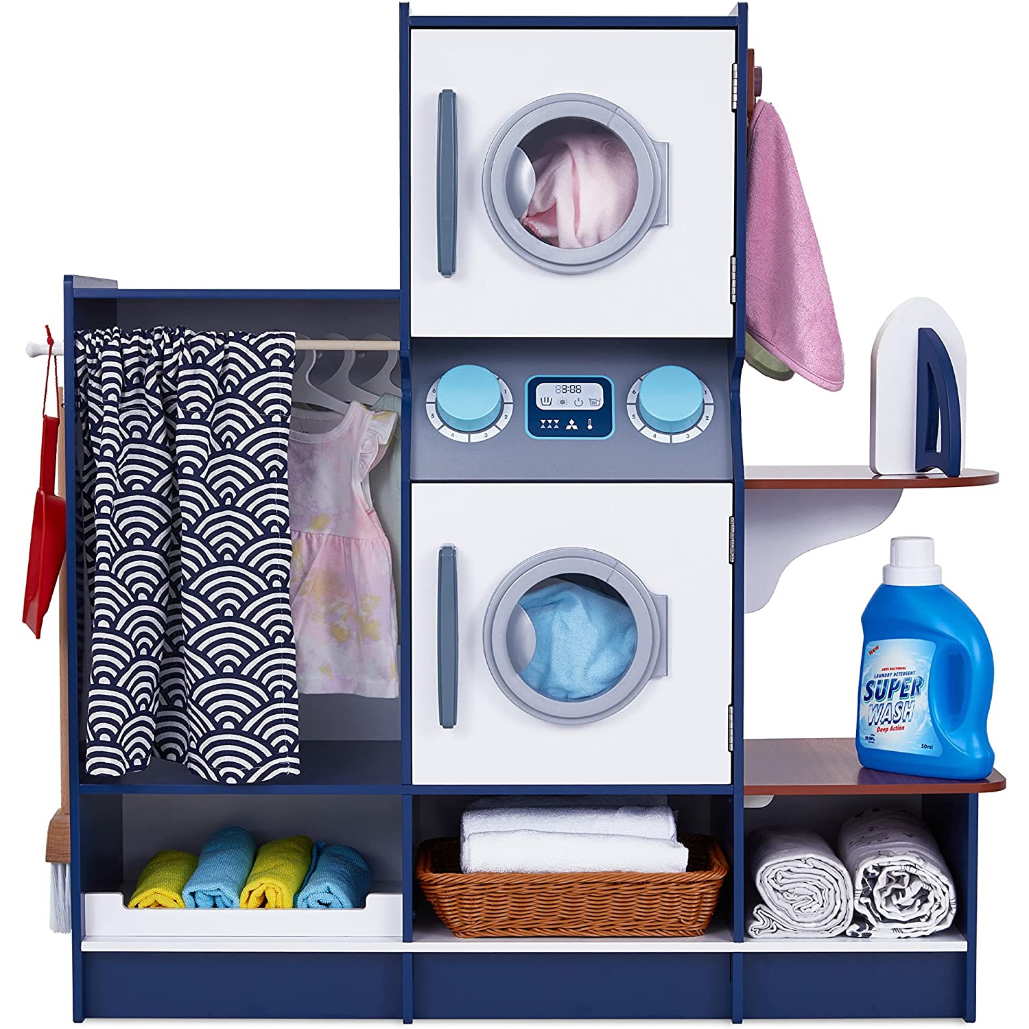 Lil’ Jumbl – Ensemble de jeux avec laveuse et sécheuse pour enfants, ensemble de buanderie en bois pour enfants