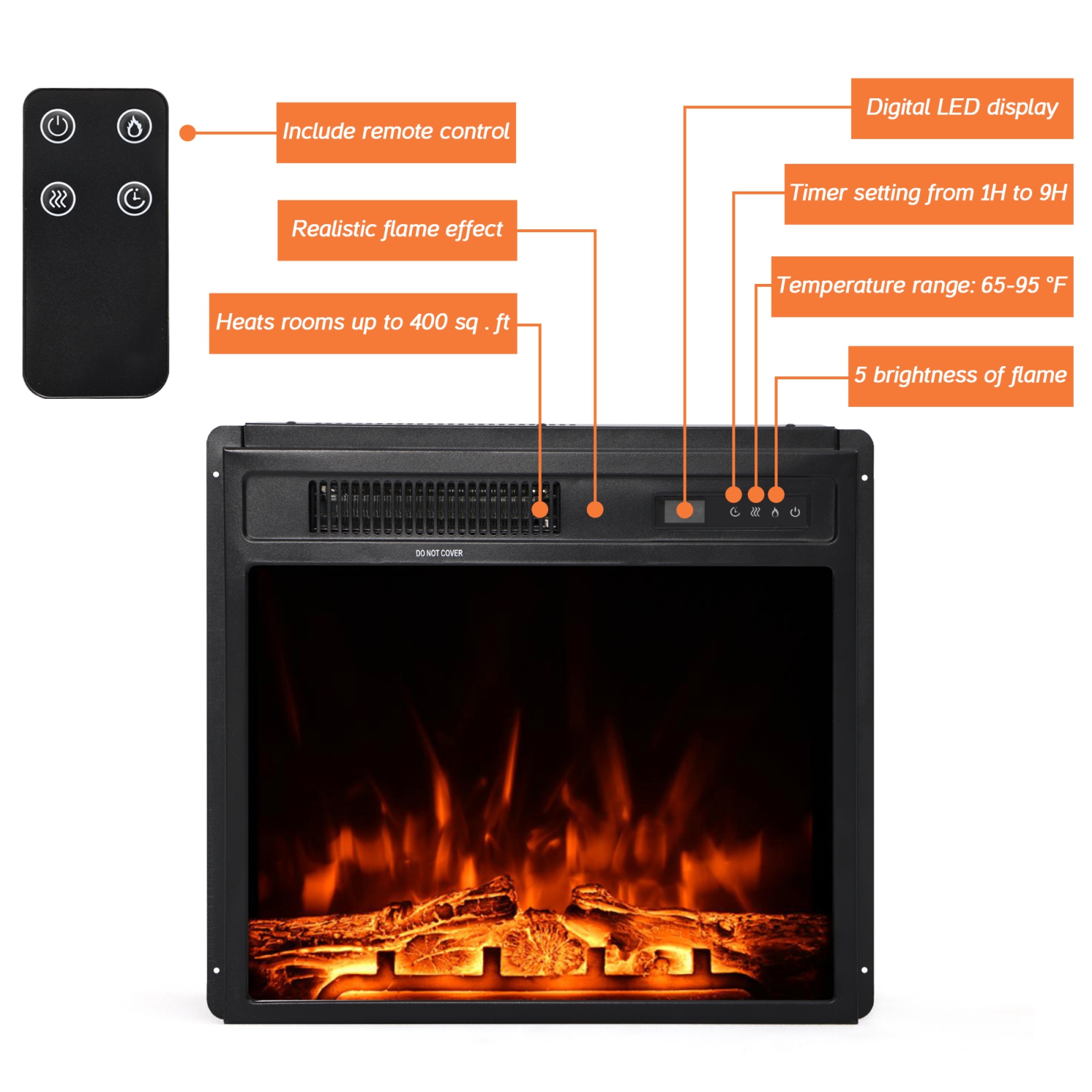 Fireplace TV Stand for 75 Inch TV Entertainment Center, White LED Farmhouse Wood TV Console Table for 80/70/65 inch TV with 4 Storages for Living