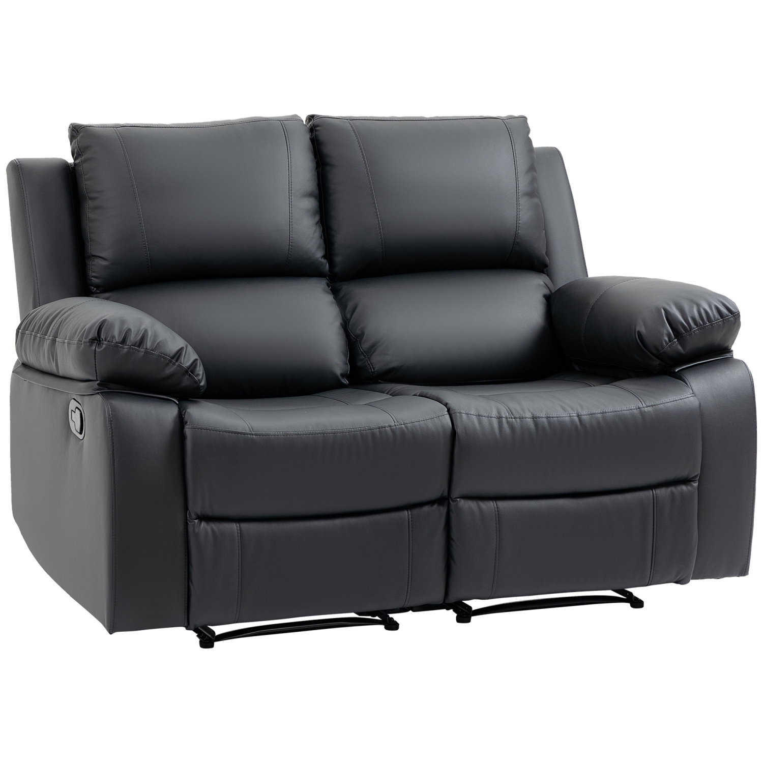 HOMCOM Double Reclining Loveseat, PU Leather Manual Recliner Chair with Pullback Control Footrest for Living Room, Black