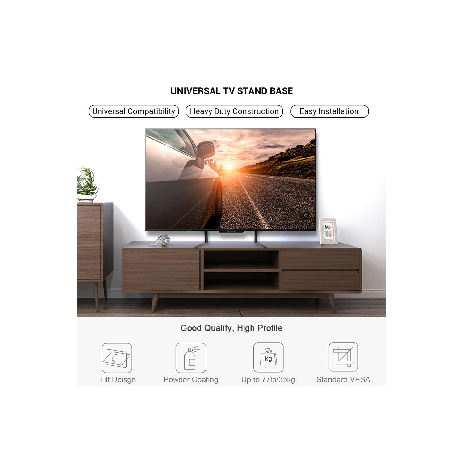 37"-65" TV Mounts Table Top TV Stand, Universal Tabletop TV Mount Bracket Base LED LCD Plasma Legs jusqu'à 77 Lbs