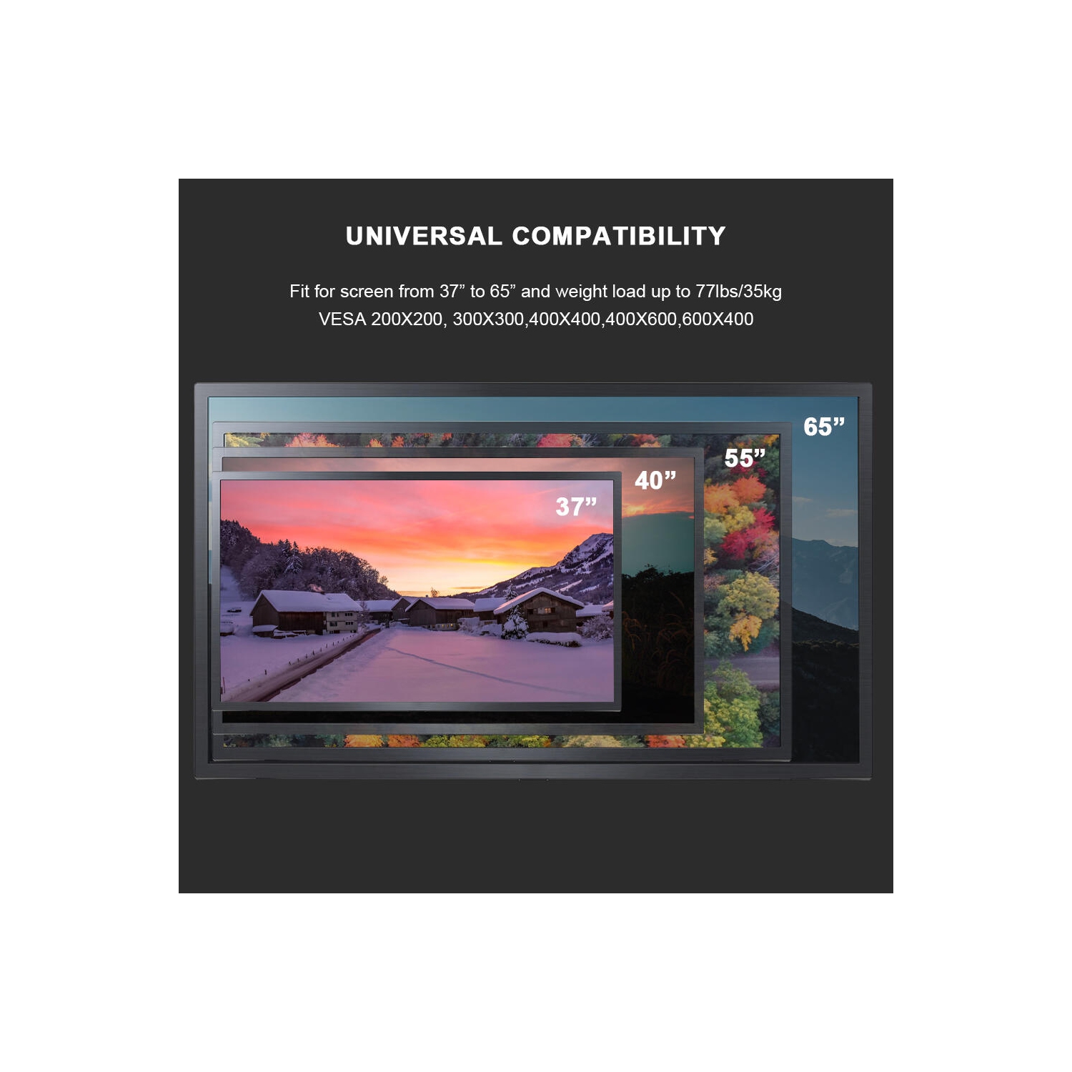 37"-65" TV Mounts Table Top TV Stand, Universal Tabletop TV Mount Bracket Base LED LCD Plasma Legs jusqu'à 77 Lbs