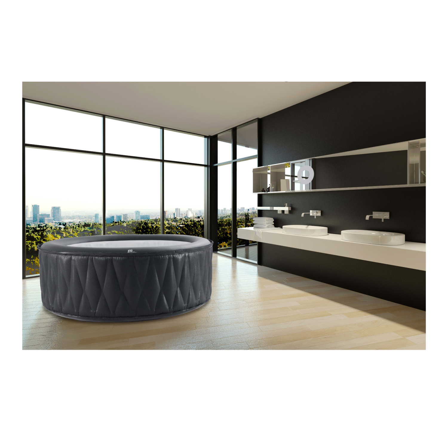 MONT BLANC, PREMIUM, SPA ROND Gonflable & SPA, 118 Jets de Massage pour 2+2 personnes, UNE PIECE INTEGREE