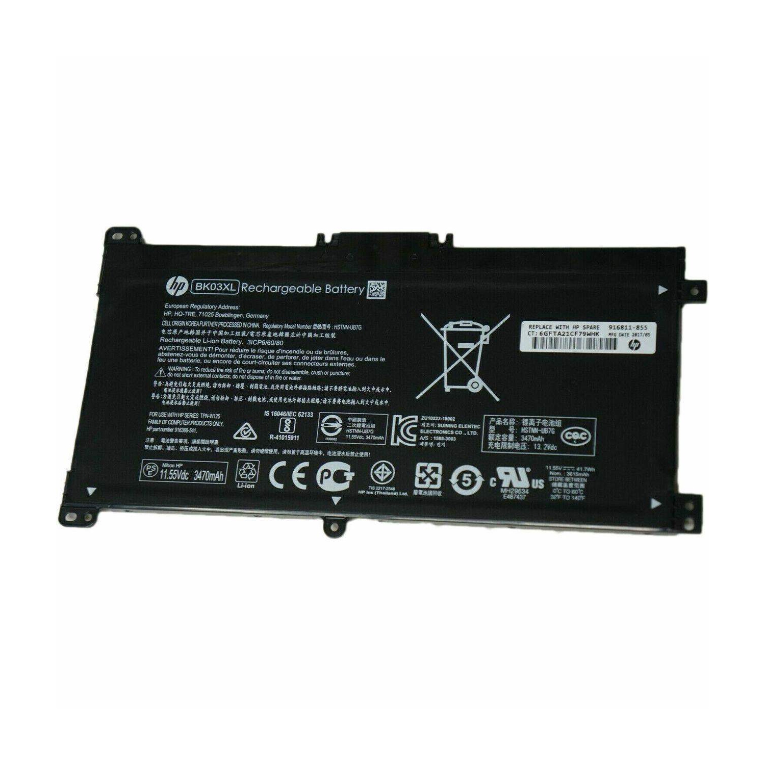 Genuine HP BK03XL Laptop Battery - 41.7Wh, 11.55V, Black - Compatible with Multiple Models